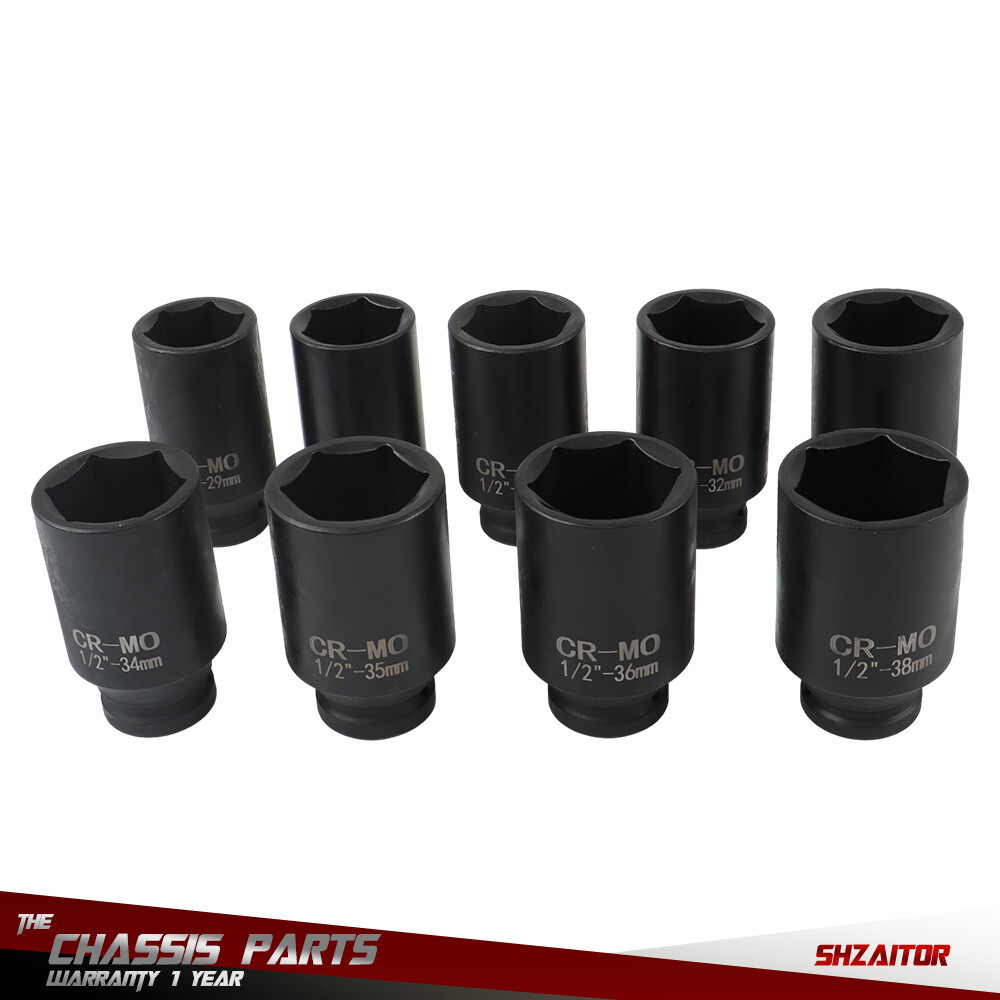 9 Pcs 29-38mm Deep Impact Socket Set Drive Metric Axle Hub Nut Socket 6 Point