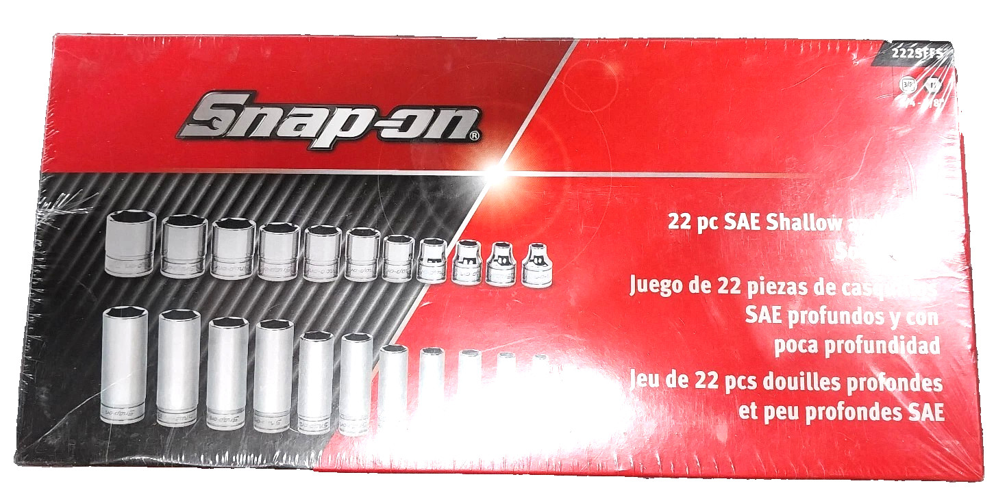 New Snap-on 3/8″ drive 1/4″ thru 7/8″ 22-pc 6-point Shallow Deep Socket 222SFFS