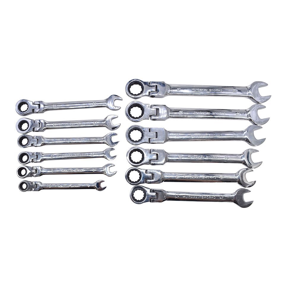 12PCS 8-19mm Metric Flexible Head Ratcheting Wrench Combination Spanner Tool Set