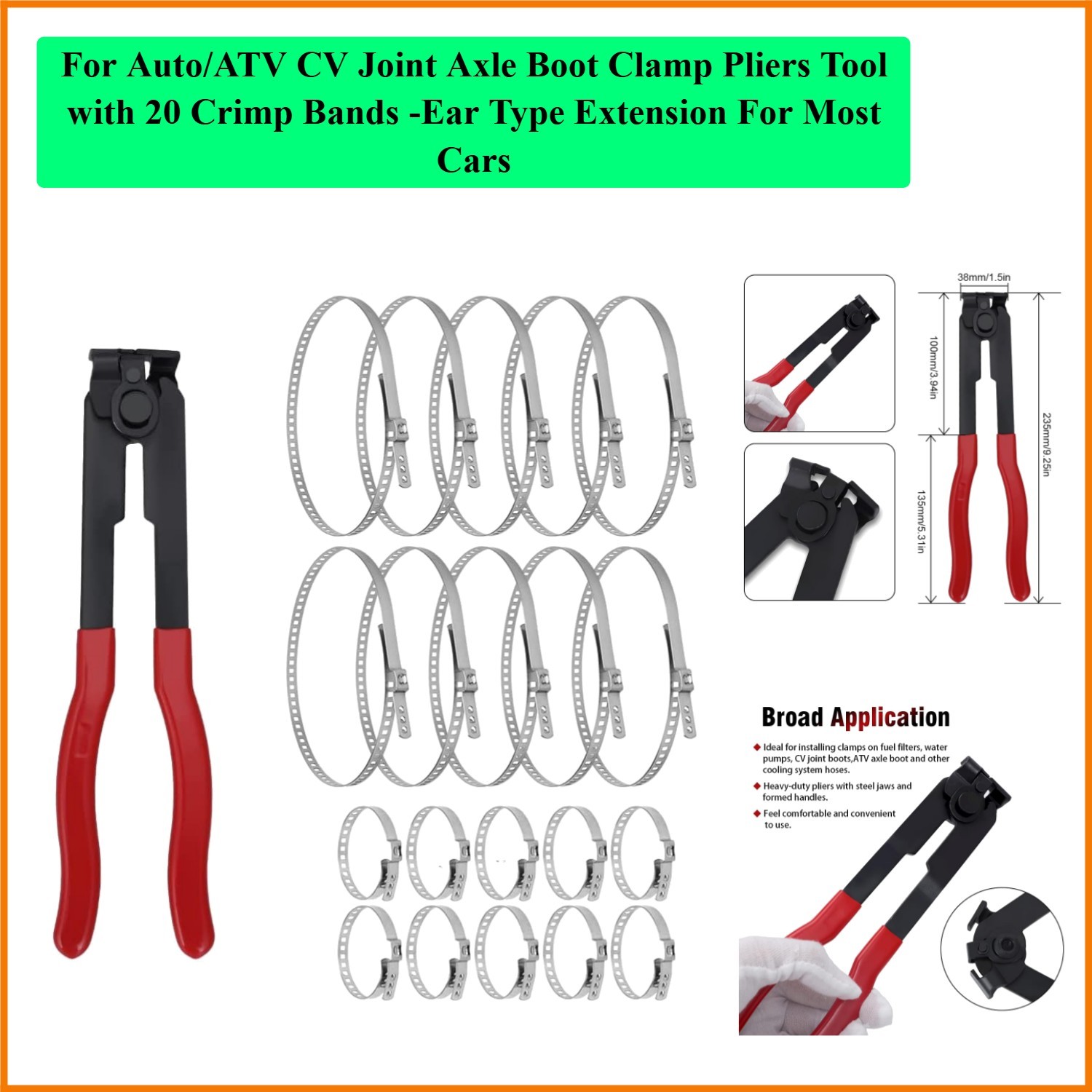 For Auto/ATV CV Joint Axle Boot Clamp Pliers Tool with 20 Crimp Bands -Ear Ty…