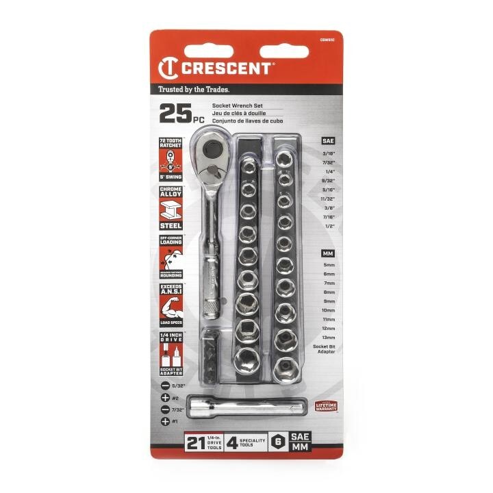 Crescent CSWS1C 25-Pc. 1/4″-Drive 6-Point SAE/Metric Mechanics Tool Set NIB!!