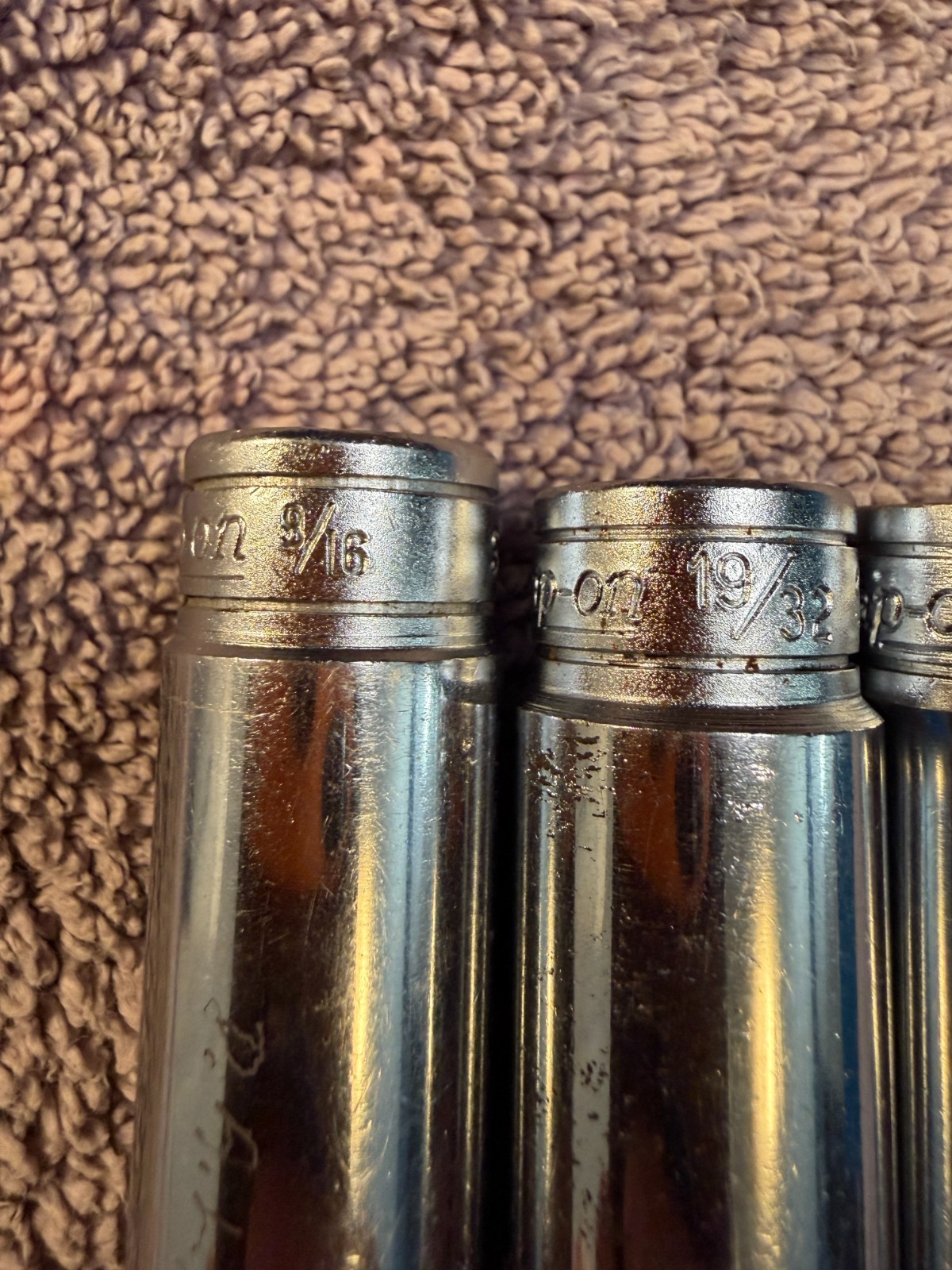 3 Snap-On Sockets 3/8″ Drive 12 Point SAE Deep 19/32 9/16 3/8 SF191 sf181 sf121