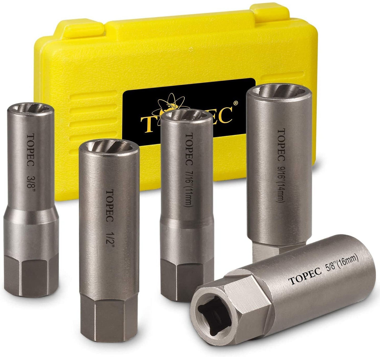 Topec 5-Piece Spiral Type Deep Extractor Set, Spark Plug Easy-out Set, for Re…