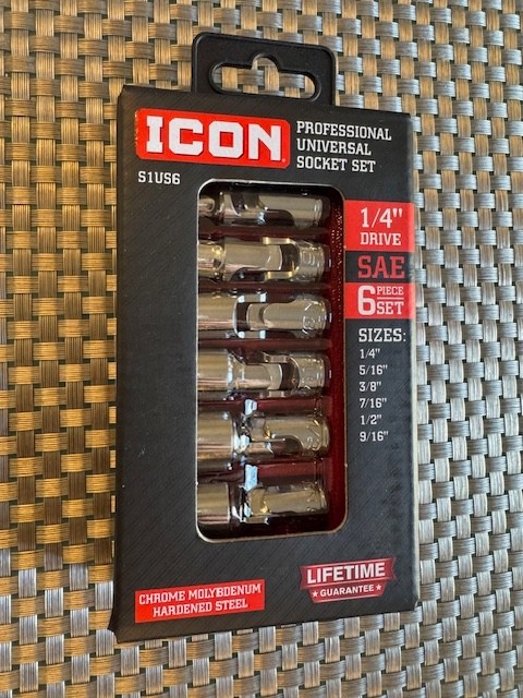 NEW ICON S1US6 PROFESSIONAL UNIVERSAL SOCKET SET SAE 1/4″ DRIVE 6PC. SEALED