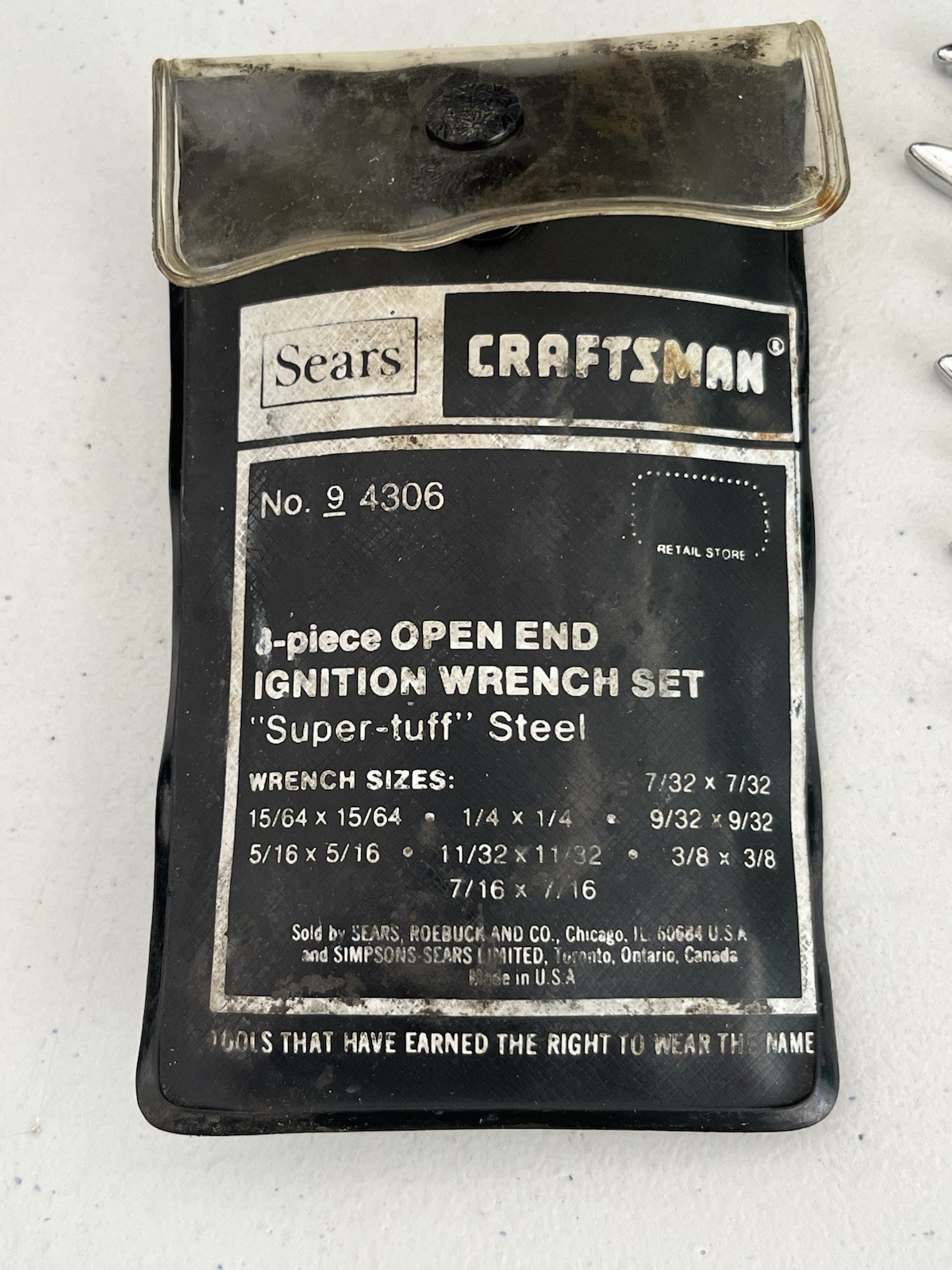 Craftsman 9 4306 Super-tuff 7 PC Set SAE Open End Ignition Wrench W/case USA