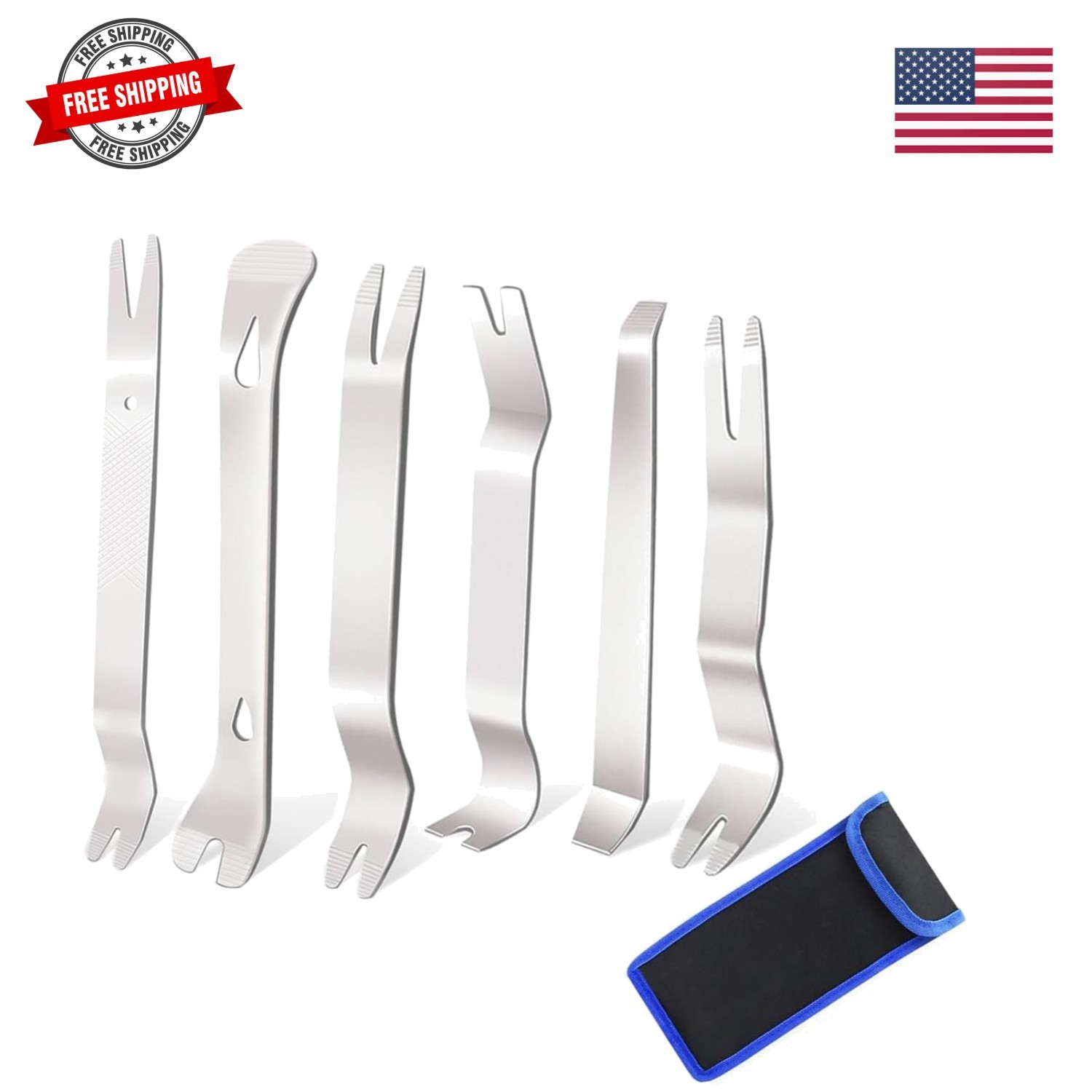 Stianless Steel, 6pcs Fastener Remover Tool kit, Metal Pry Tool Kit for Car D…