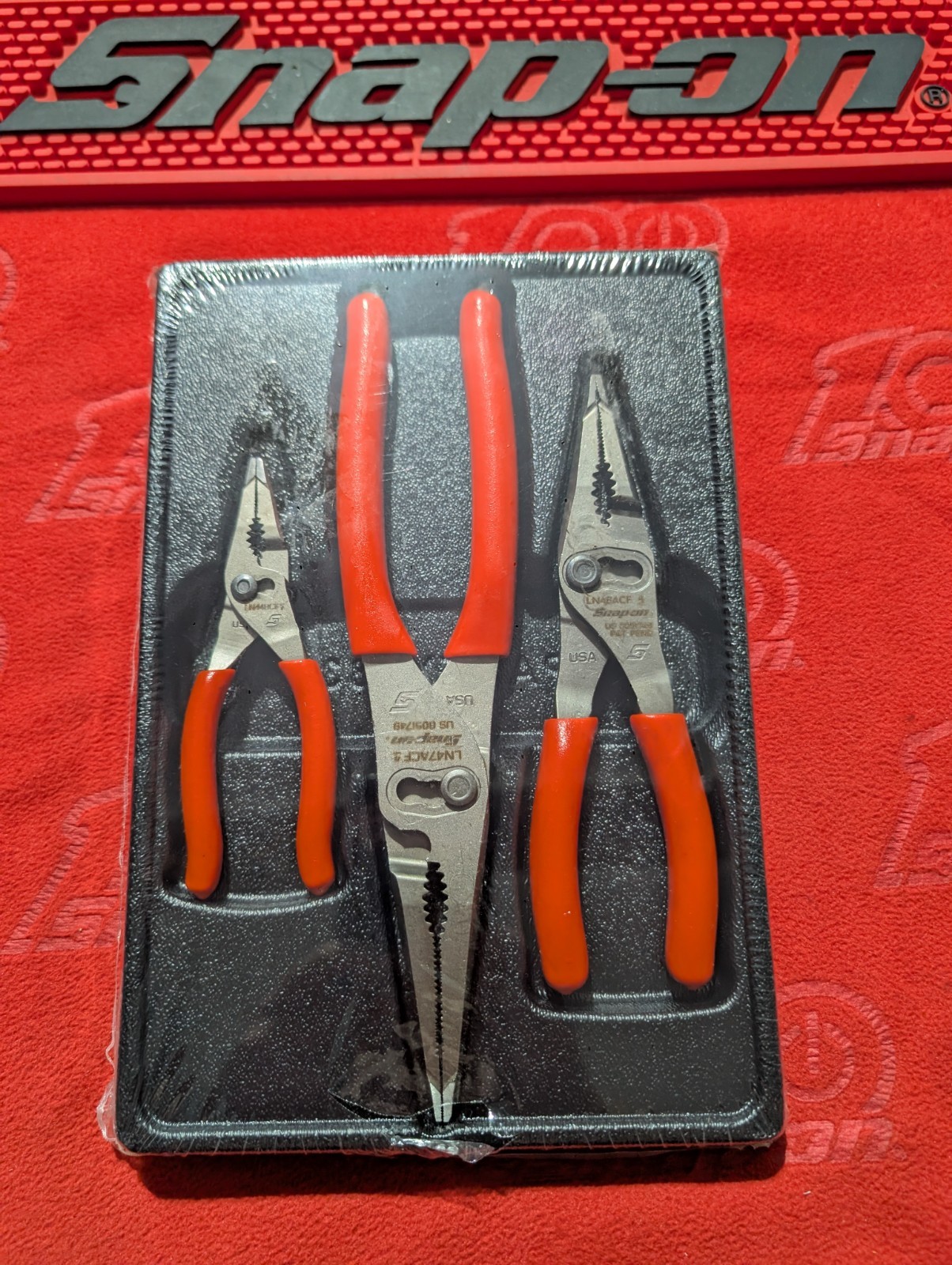 Snap-On BRAND NEW ORANGE 3pc Soft Grip Long Nose Slip Joint Plier Set PL3LNSJCFO