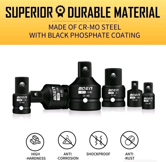 8 Piece Impact Socket Adapter and Reducer Set, 1/4″ 3/8″ 1/2″ 3/4″ Drive Socket