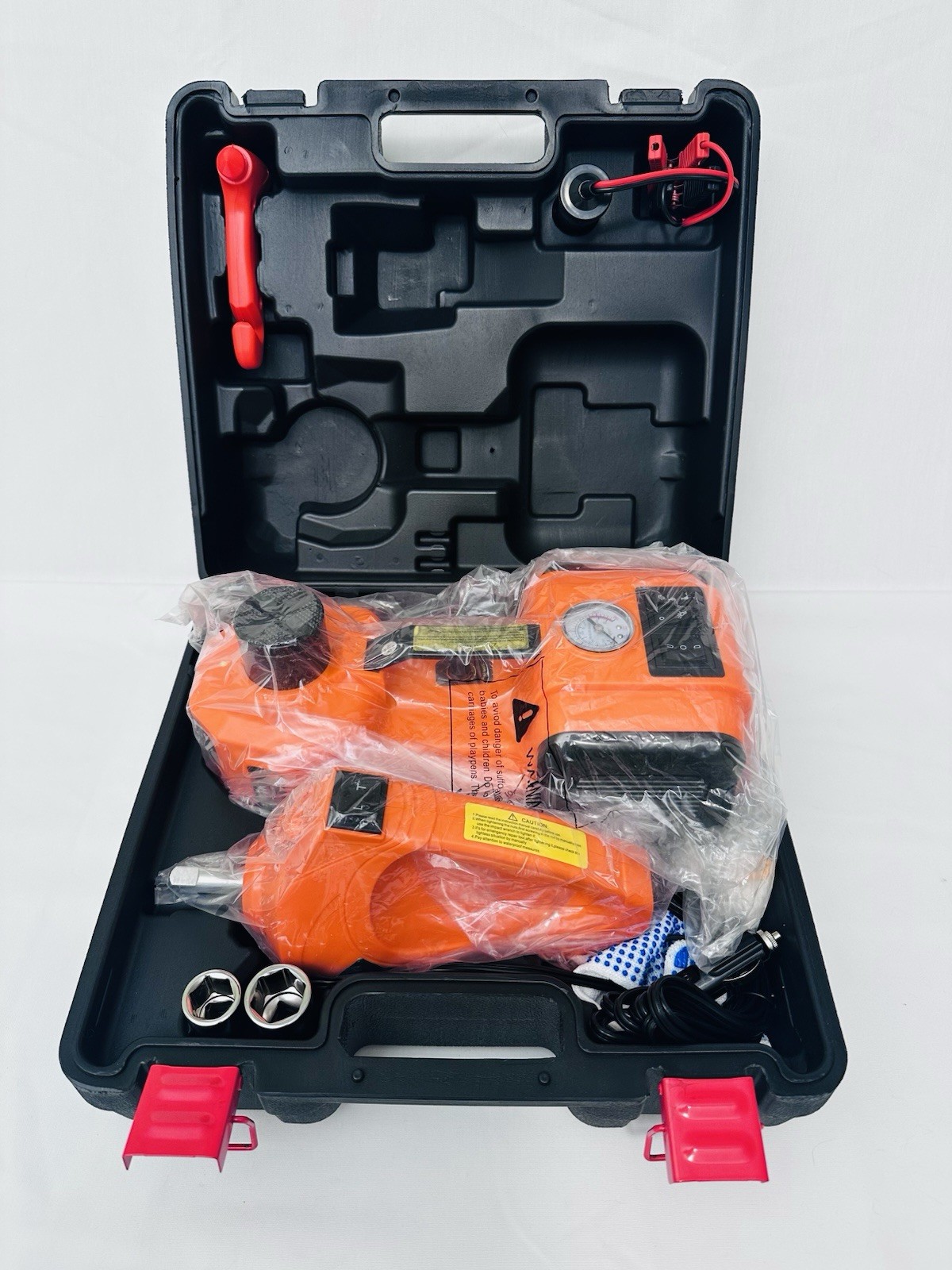 Portable Car Repair Tool Kit – Incl. Jack, Air Pump, Electric Wrench & Light