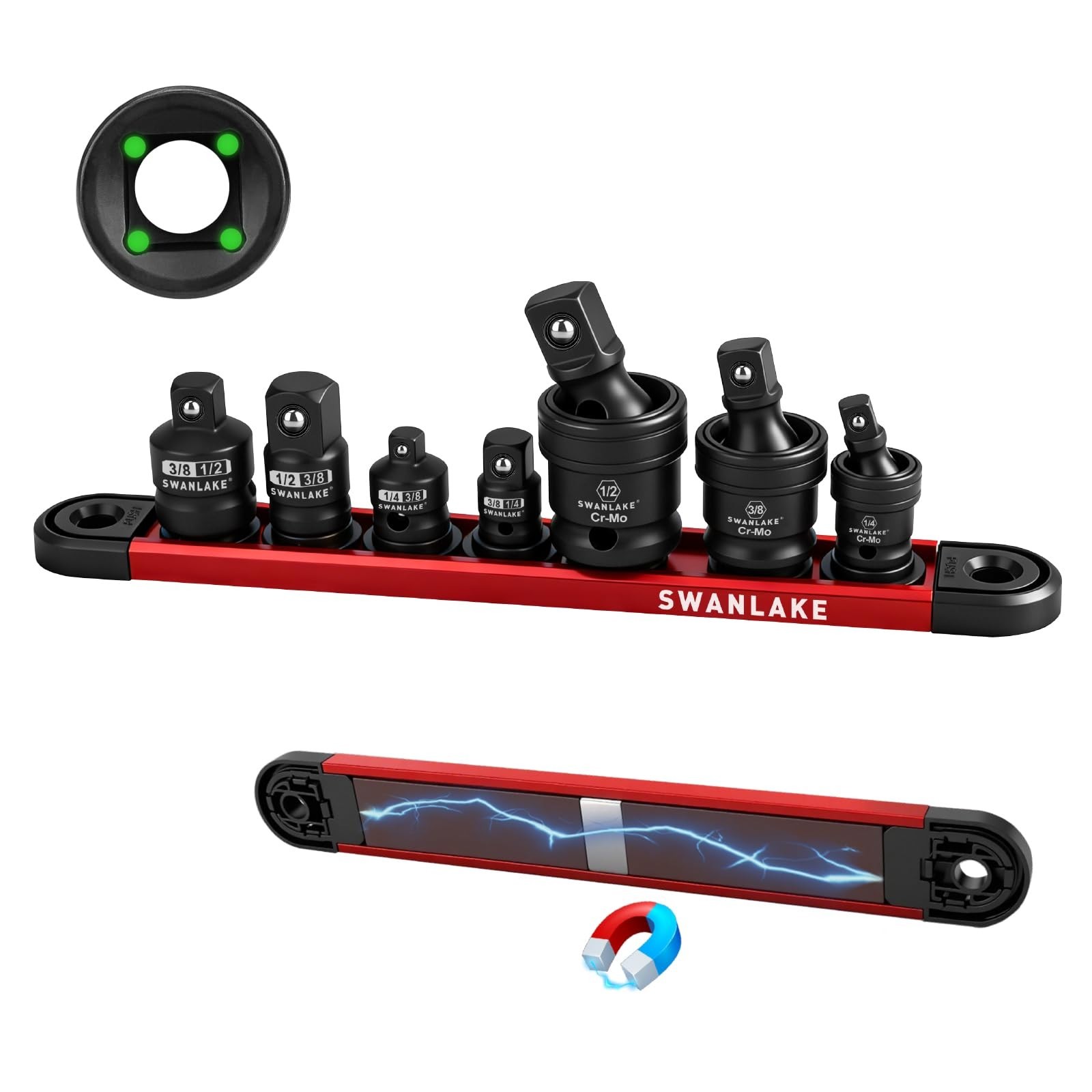 7-Piece Universal Joint Socket Adapter Set, CR-MO Steel Wobble Sockets, Magnetic