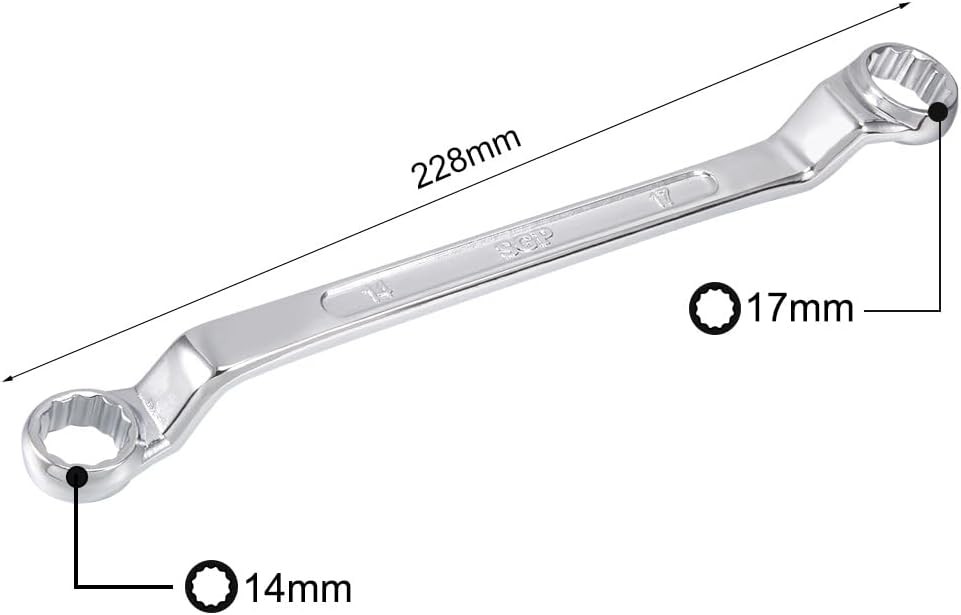 uxcell 14mm x 17mm Metric 12 Point Offset Double Box End Wrench x
