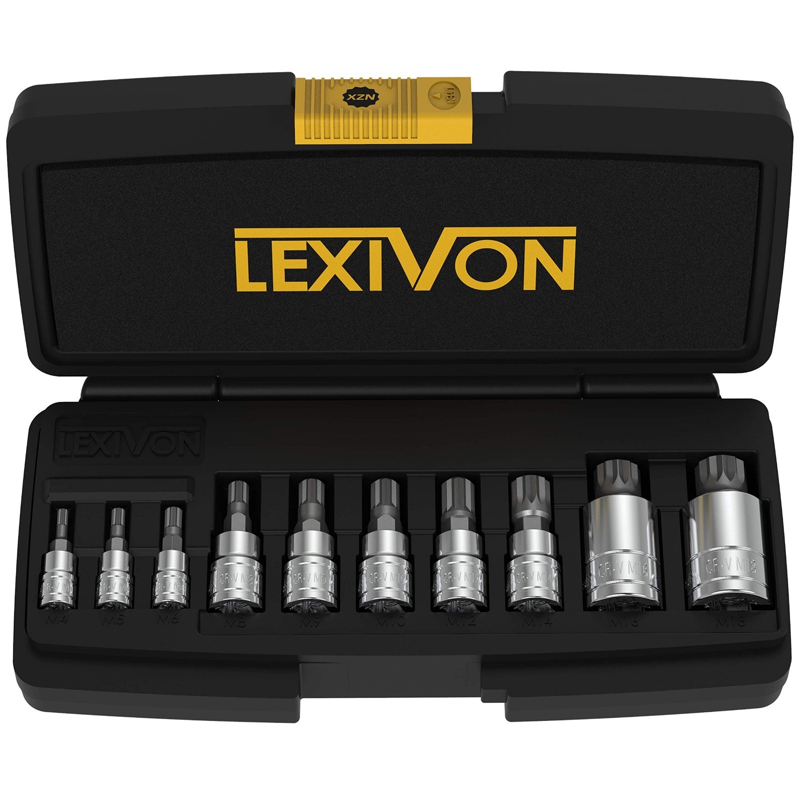 10-Piece Triple Square Spline Bit Socket Set, Premium S2 Steel, M4-M18, Storage
