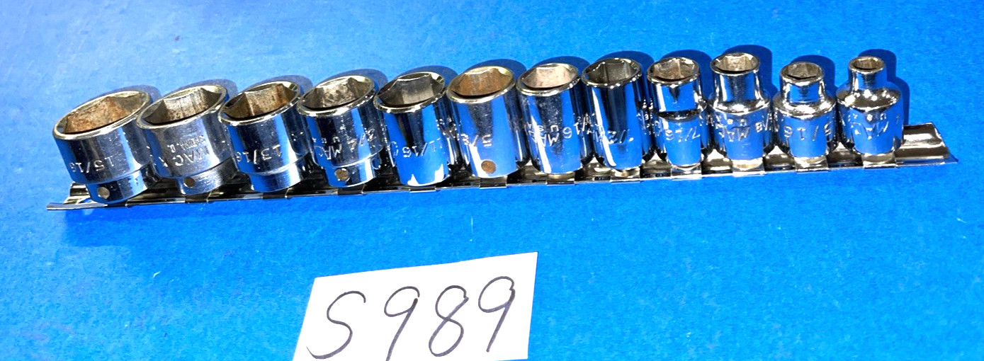MAC TOOLS 12 PIECE 3/8 DRIVE SAE SHORT CHROME SOCKET SET 6 POINT 1/4 TO 15/16