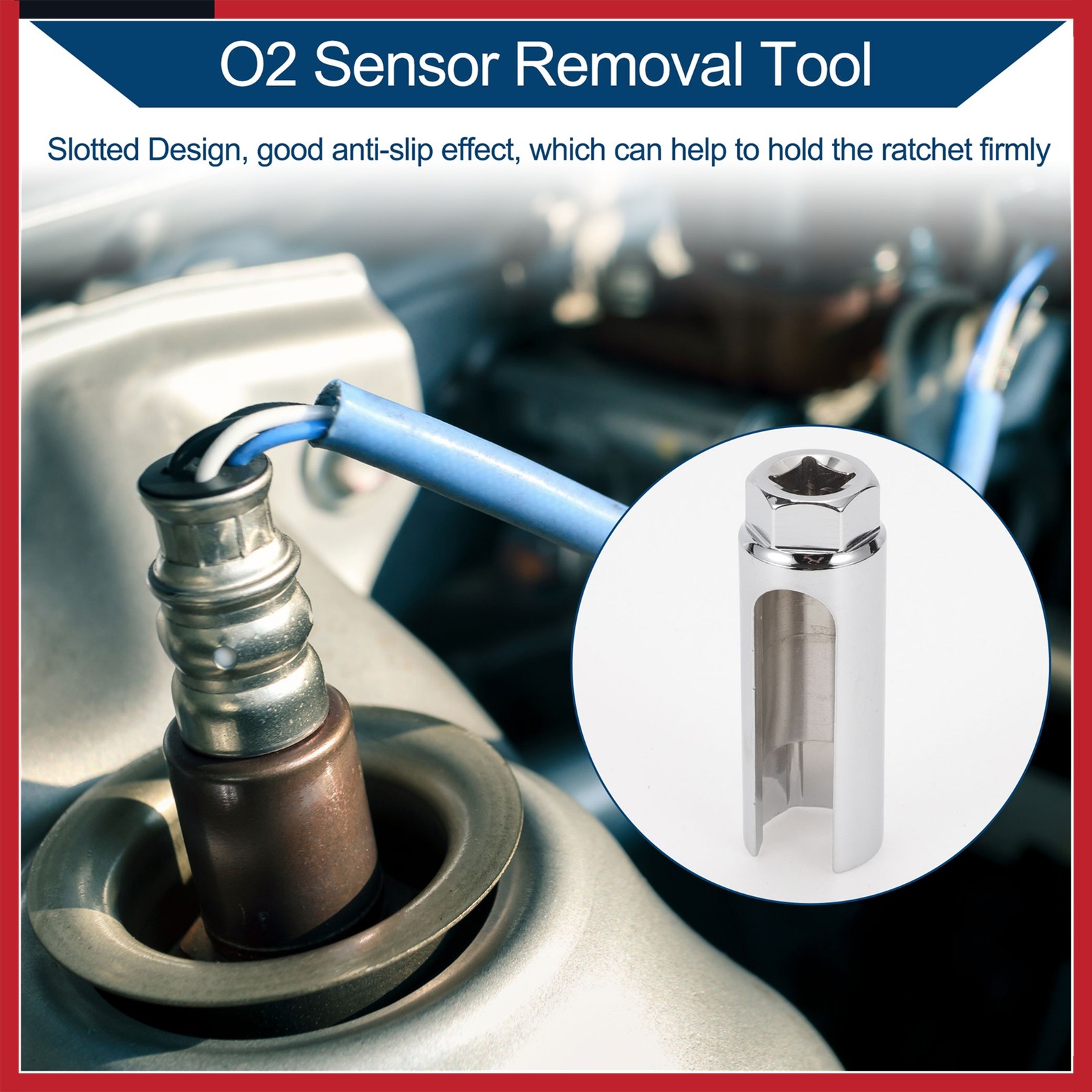 Universal 1/2″ Oxygen Sensor Socket 22mm/0.87″ 6 Point Silver Tone 1 pc