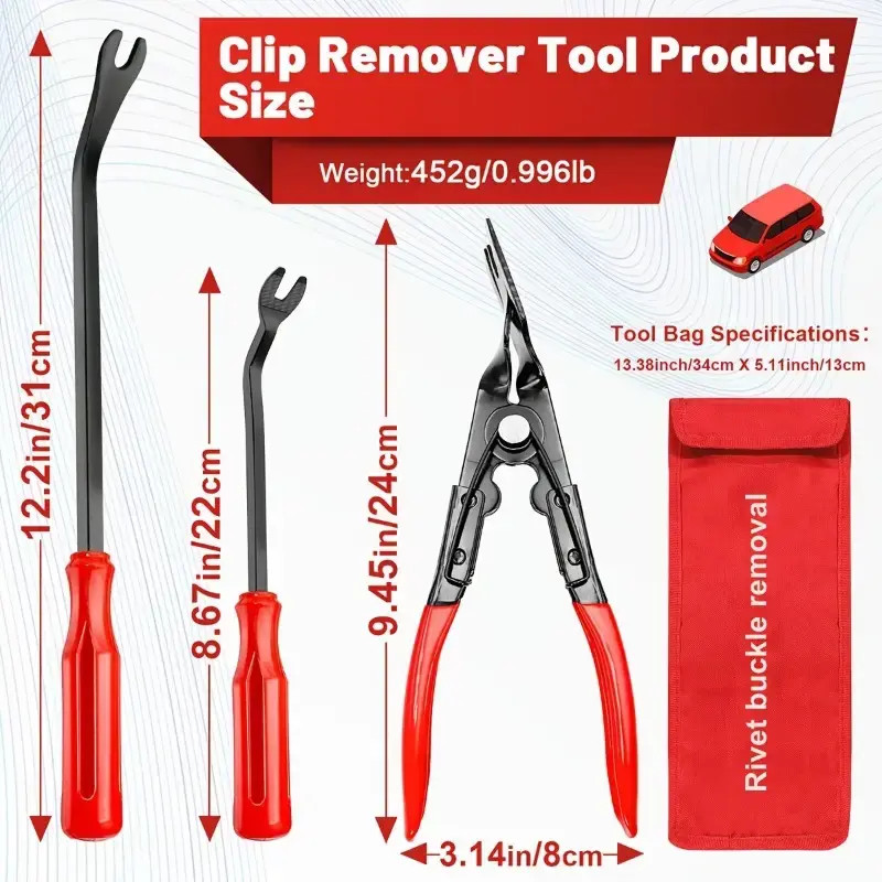 3Pcs Car Trim Clip Removal Pliers Pry Tool Kit with Storage Bag
