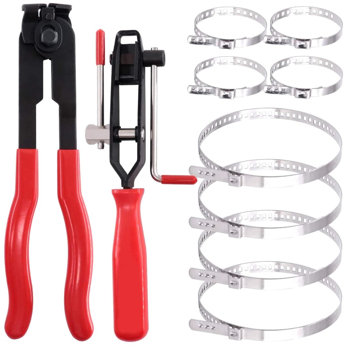 10pcs CV Boot Clamps Pliers Kit, Ear Tie Black, Red, Silver