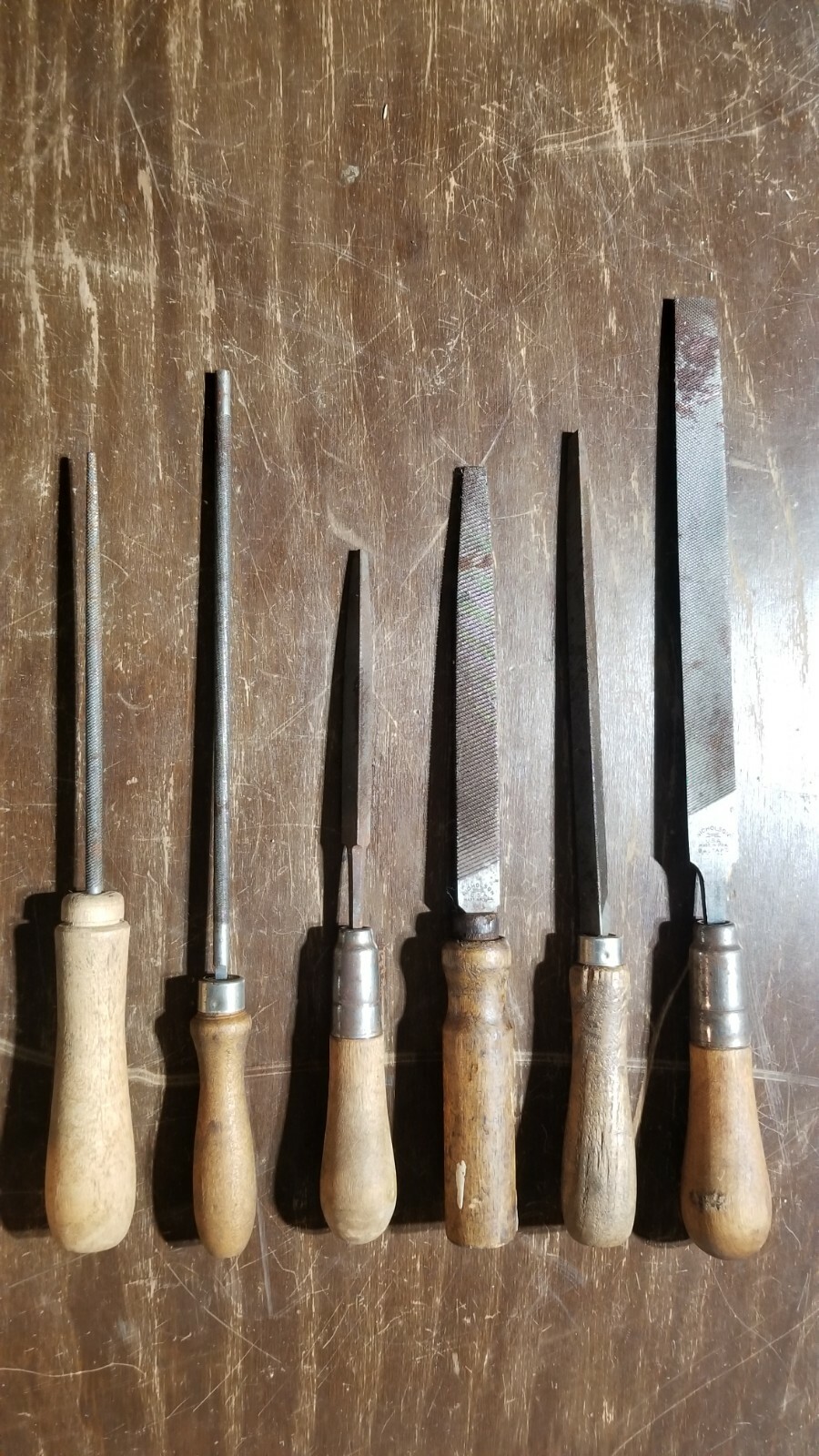 Vintage (6) Lutz File Tool Handle Lot Set Nicholson Heller Flat Mechanist Round