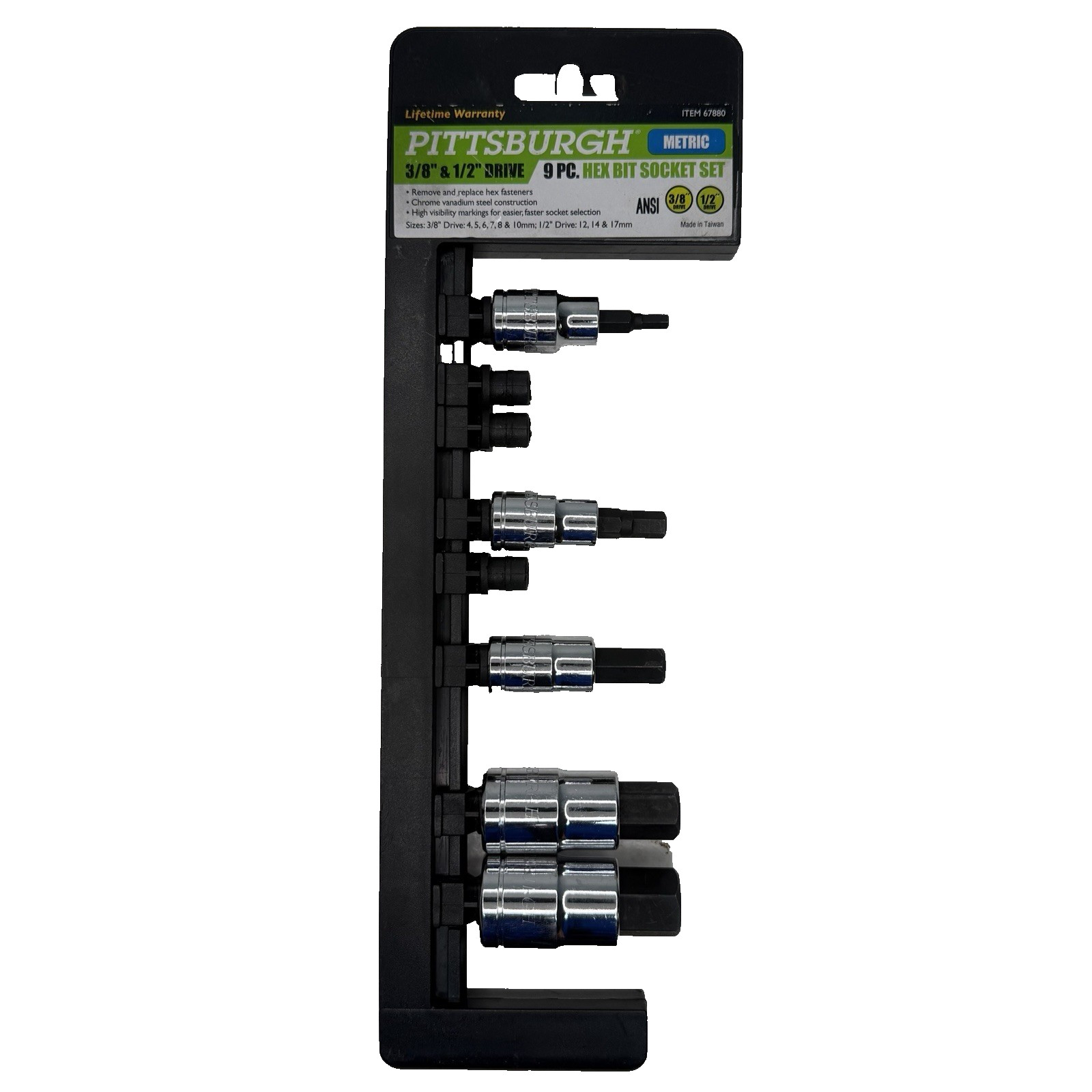 Pittsburgh Hex Bit Socket Set 6 Pc 3/8″ & 1/2″ Drive Metric 4mm-17mm