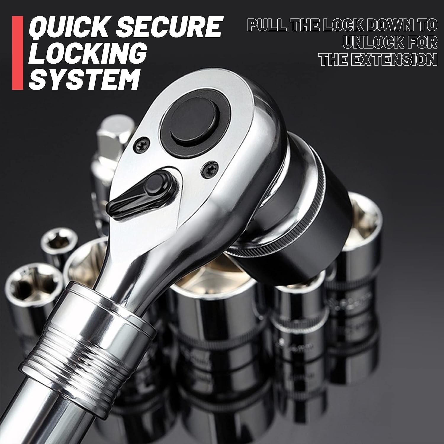 Extendable Lockable Flexi Head Ratchet Set 1/4 3/8 1/2 72 TOOTH Welzh Werkzeug