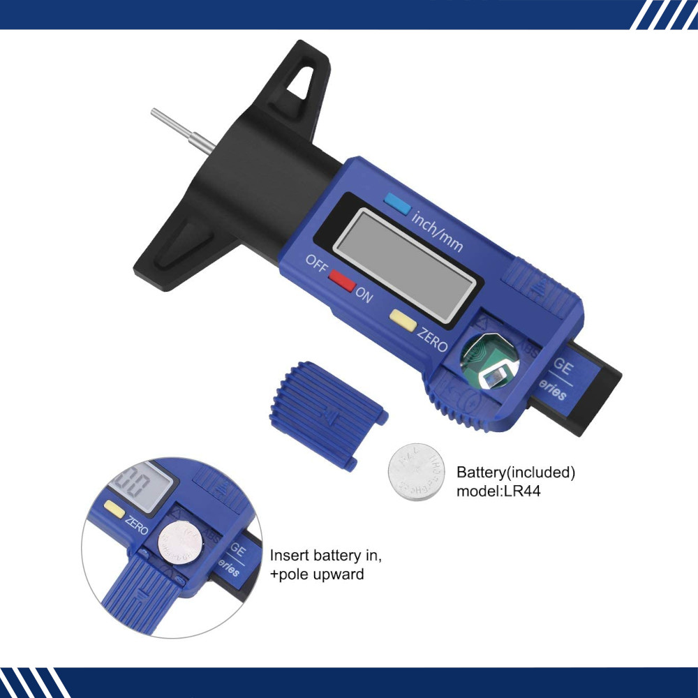 Digital Tyre Depth Gauge Tread Checker LCD Tool For Motorbike Car Van Bike BLUE