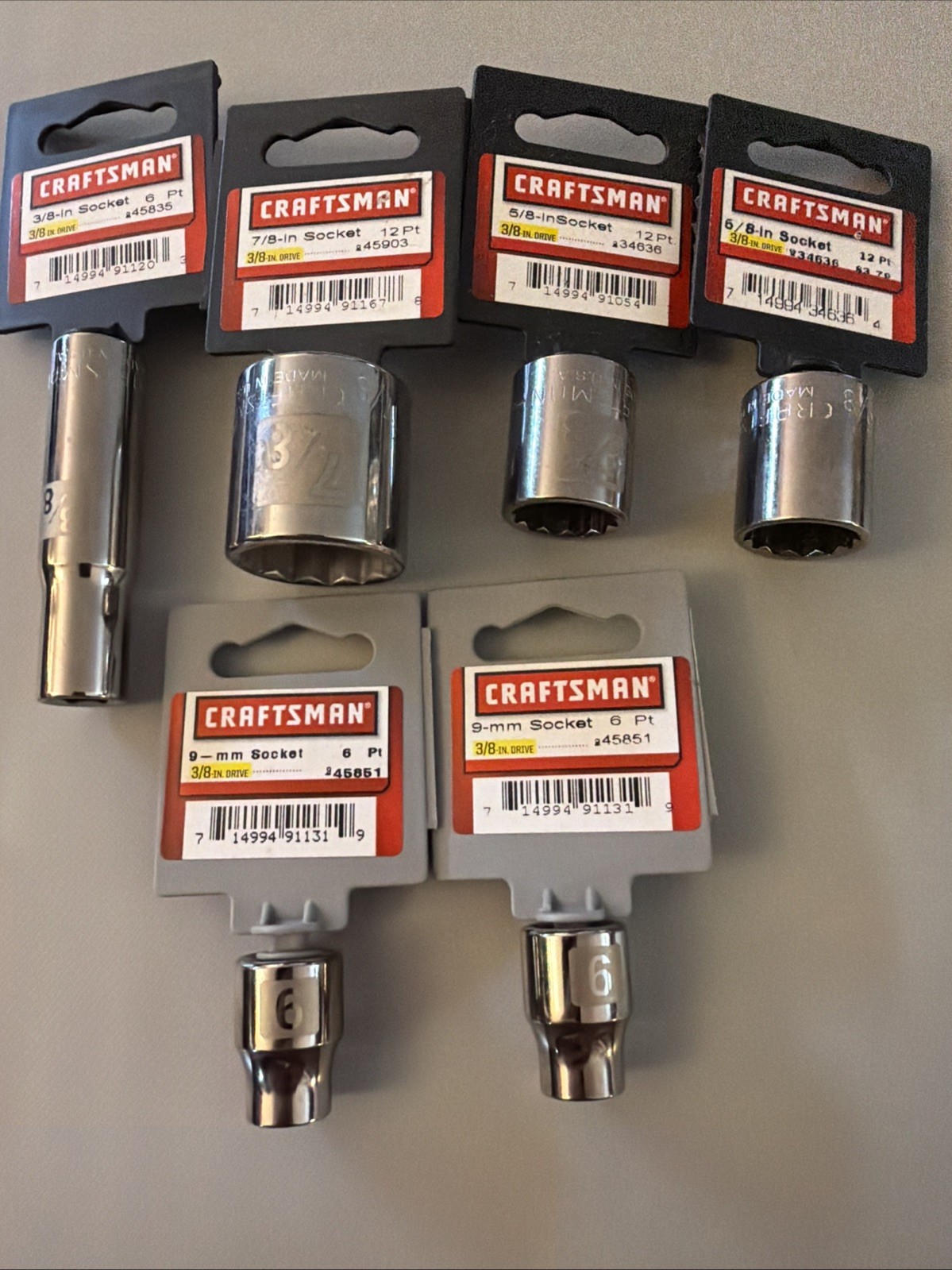 6 Craftsman Easy-Read 3/8Drive 1X-3/deep-45835 1X-7/8-45903 2X 5/8-34636 2X 6MM