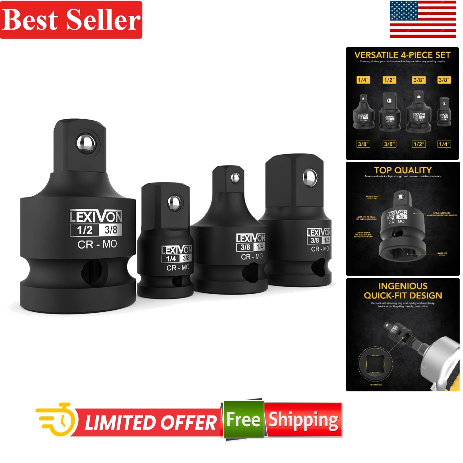 Impact Socket Adapter Set 1/4-3/8-1/2 Inch Impact Driver Conversions Chrome M…