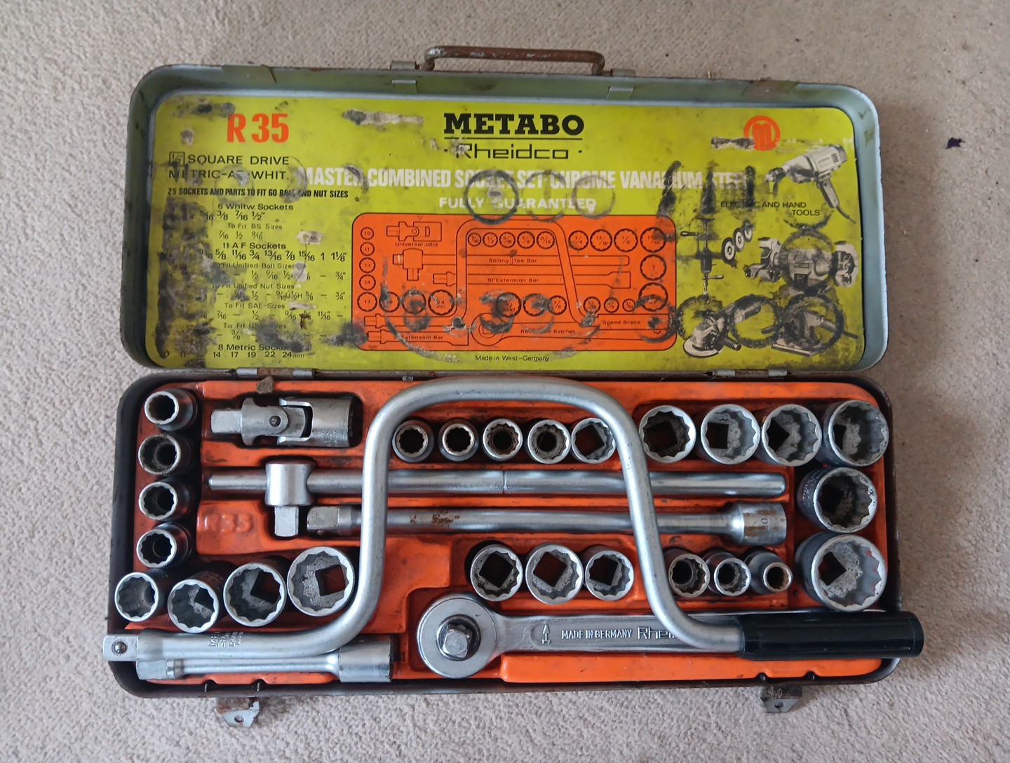 Metabo Rheidco R35 1/2″ Drive Socket Set A/F – WHIT & Metric MADE IN W-GERMANY