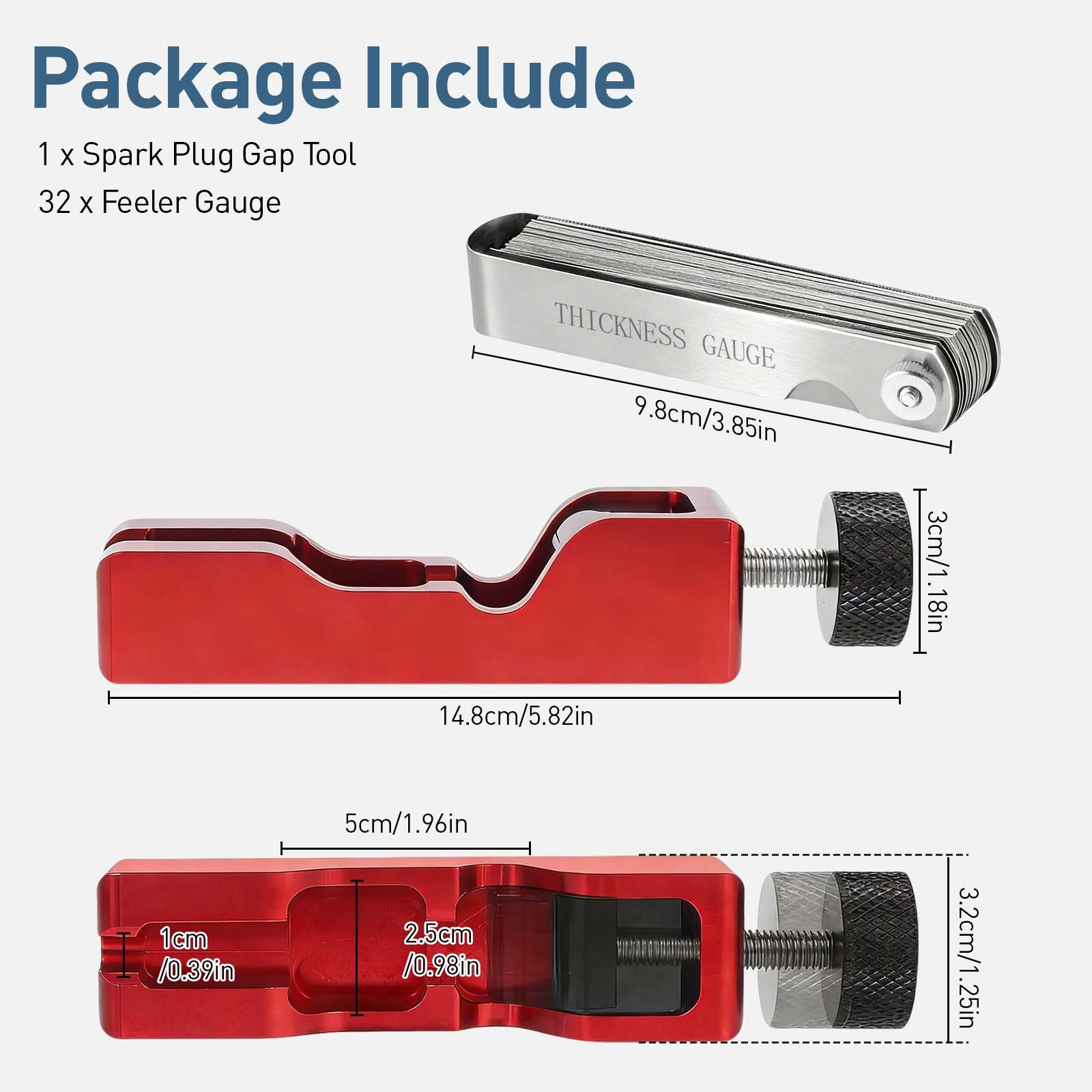 Universal Spark Plug Gap Adjustable Alloy Steel with 32 Precision Feeler Blades