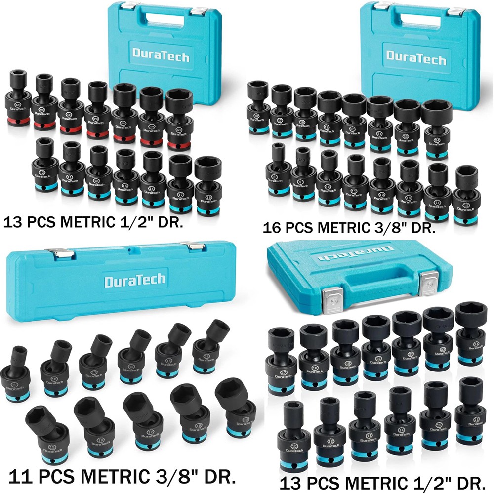 DURATECH 11PC/13PC/16PC 3/8″/1/2″ Impact Swivel Socket Set Shallow Wobble Socket