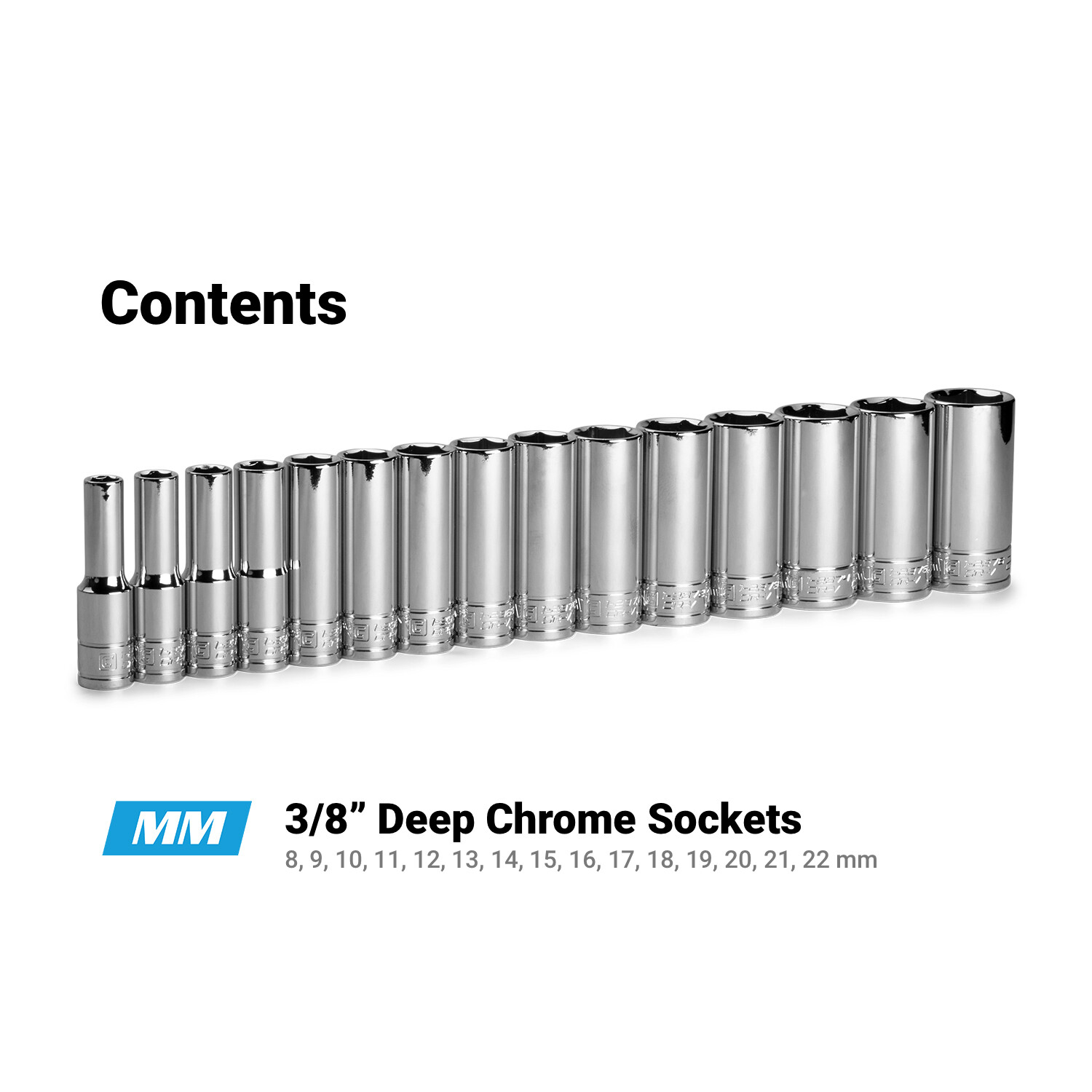 Capri Tools 3/8 in. Drive Deep 6-Point Socket Set, 8 to 22mm, 15-Piece