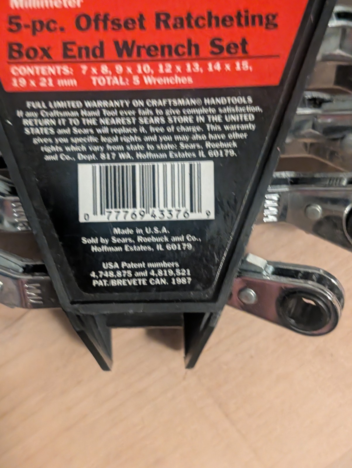 Craftsman USA 5 Piece Metric Offset Ratcheting Box End Wrench Set