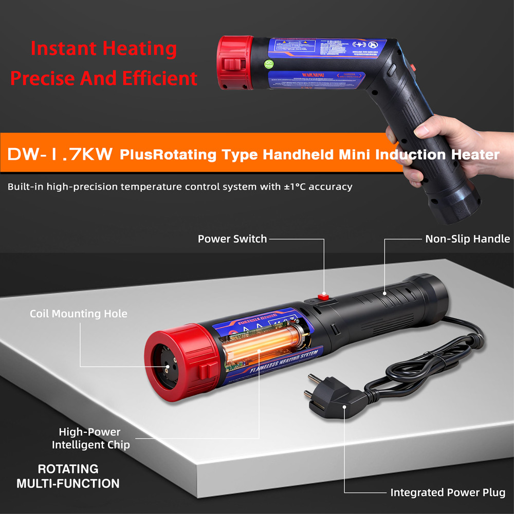 1700W Magnetic Induction Heater Kit Bolt Remover Flameless Heat Tool Free Coils