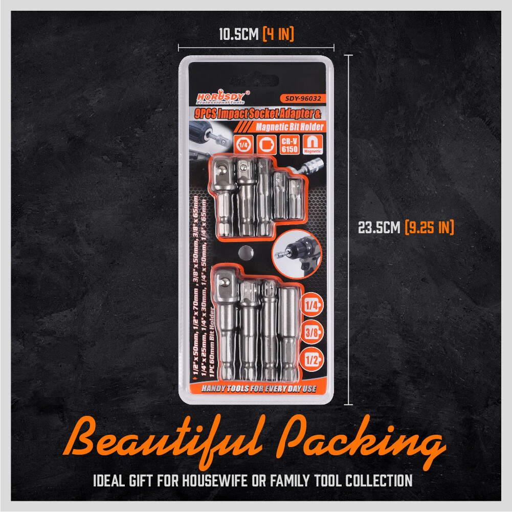 9Pcs Socket Adapter Drill Bits Set Hex Impact Driver Tools 1/4″ 3/8″ 1/2″ Shank