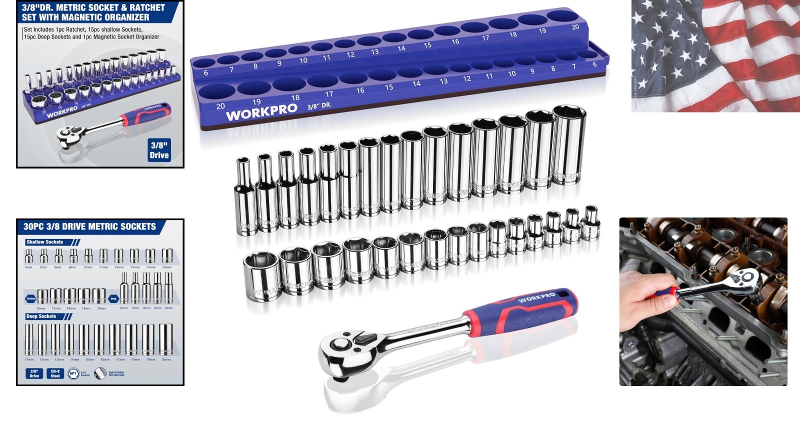 32-Piece 3/8-inch Drive Metric Sockets and Ratchet-Including 30 Metric Deep a…
