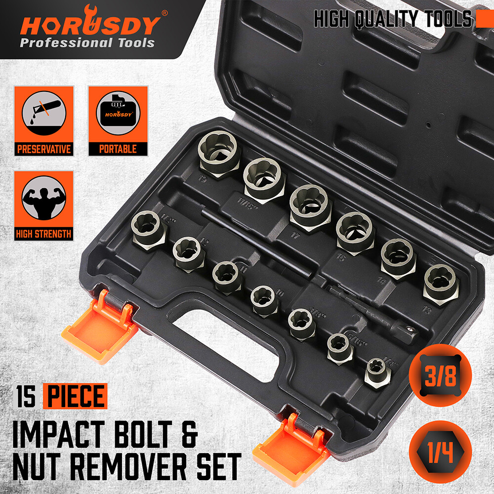 HORUSDY 15 Impact Damaged Bolt Nut Screw Remover Tool Socket Threading Extractor