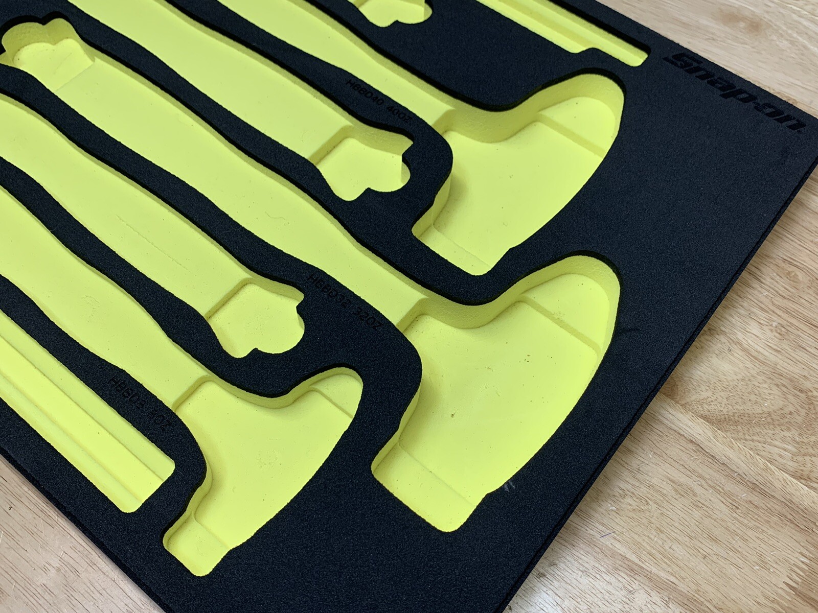 Snap-on HI-VIZ YELLOW Foam Tray Ball Peen Dead Blow Hammer Set 16 24 32 40 56oz