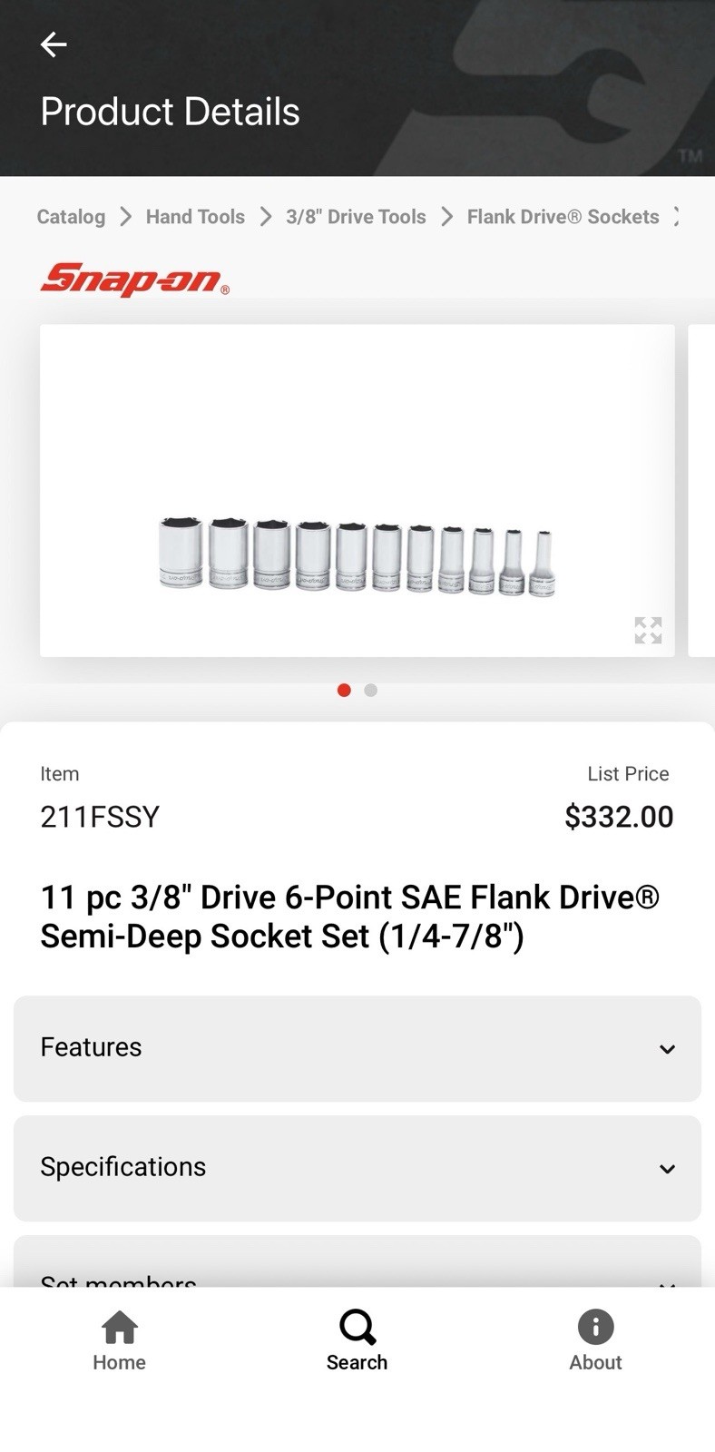 NEW 11 pc 3/8″ Drive 6-Point SAE Flank Drive®Semi-Deep Socket Set (1/4-7/8″)