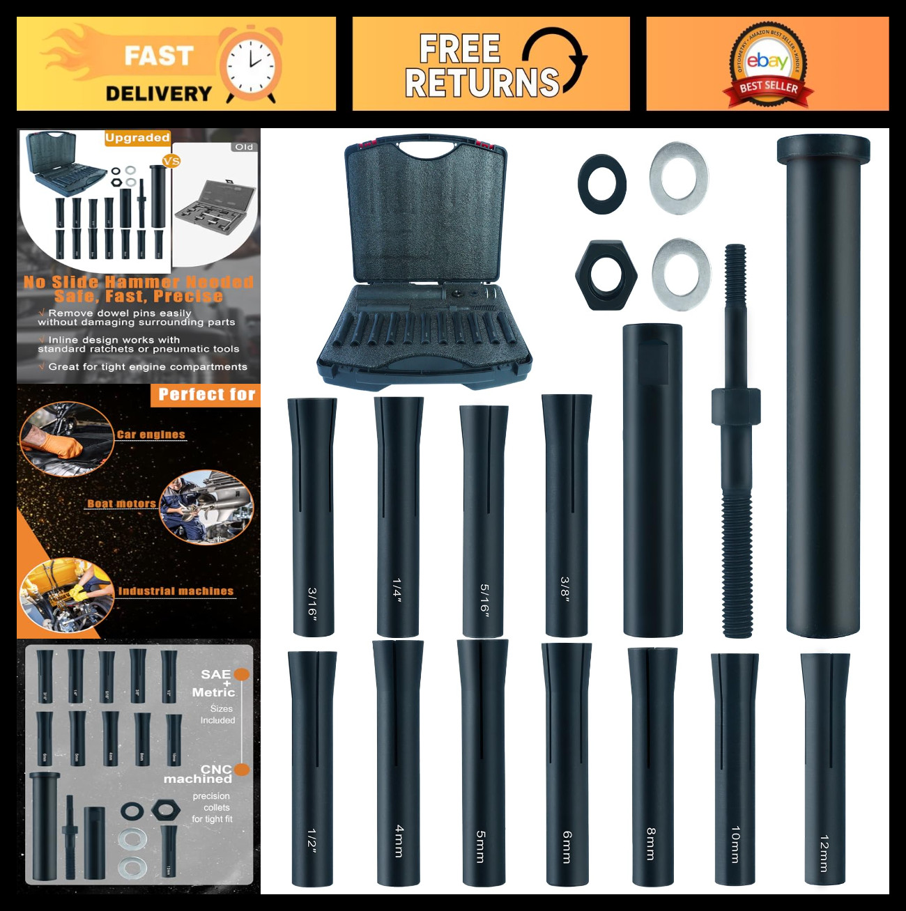 18pcs Dowel Pin Puller Set – SAE & Metric Collets, Efficient Tool for Easy Remov
