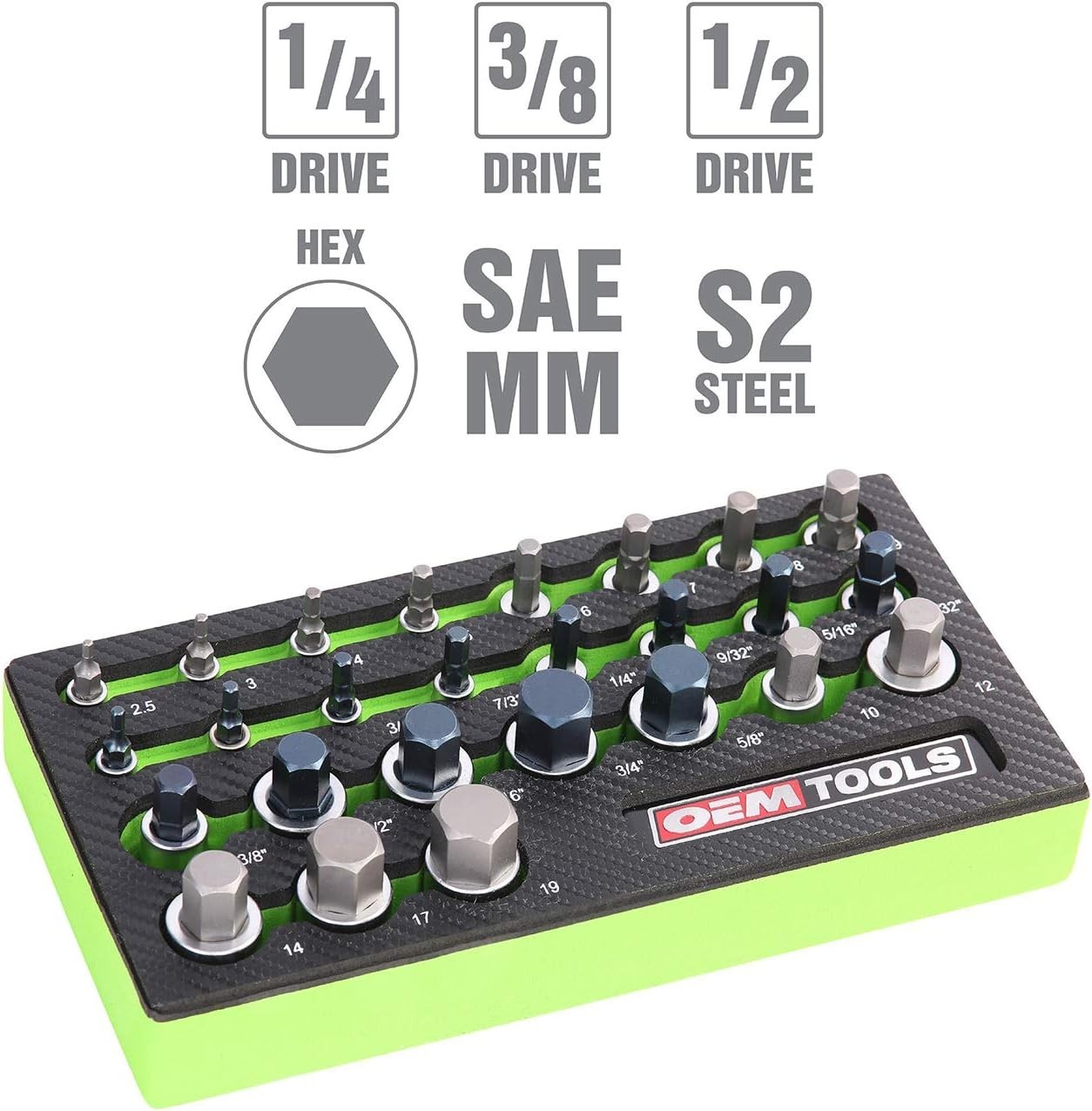 Oemtools 23990 26 Pc Hex Socket Set SAE Metric Durable Alloy Steel