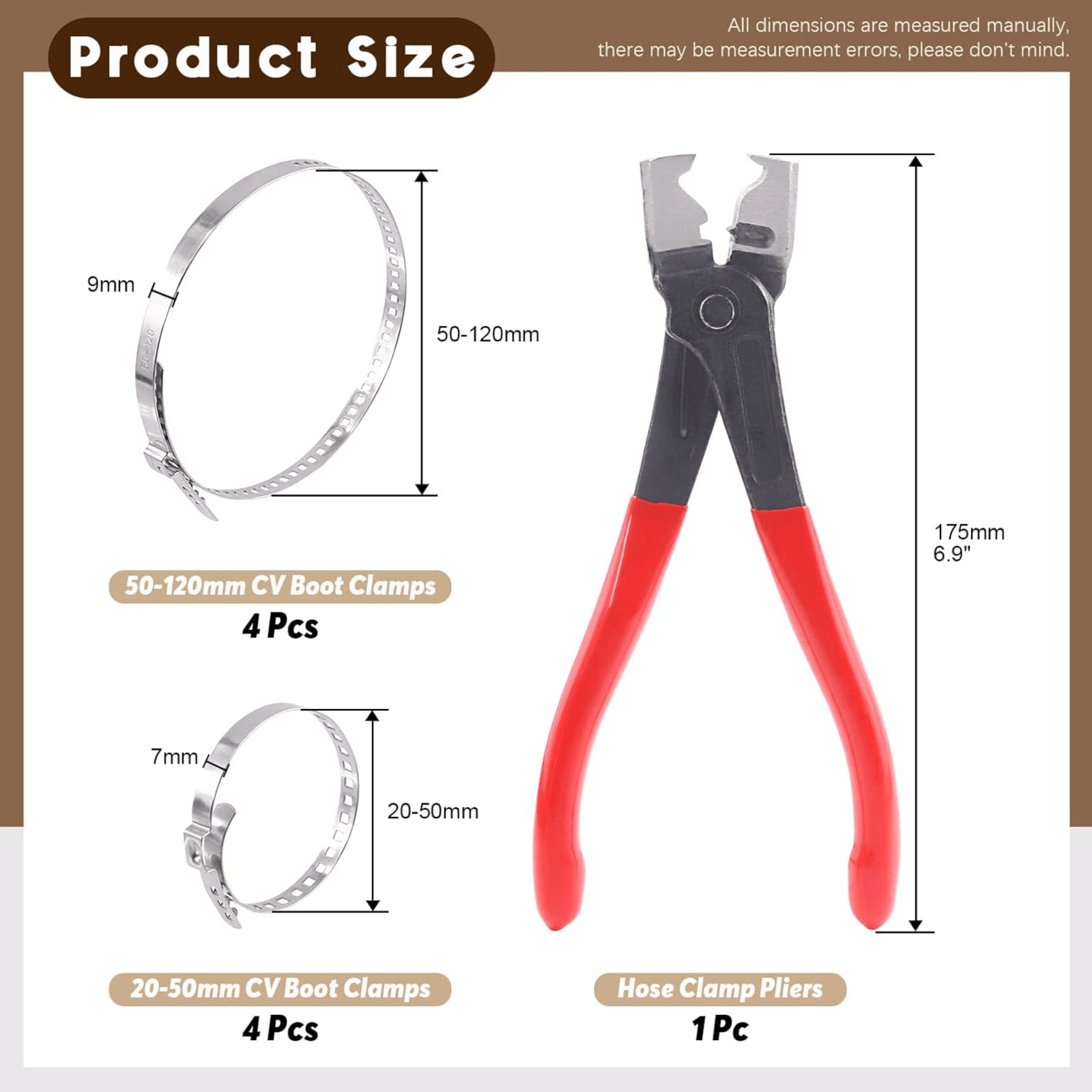 Wokape 9Pcs Hose Clamp Pliers with CV Boot Clamp Kit Stainless Steel Automotive
