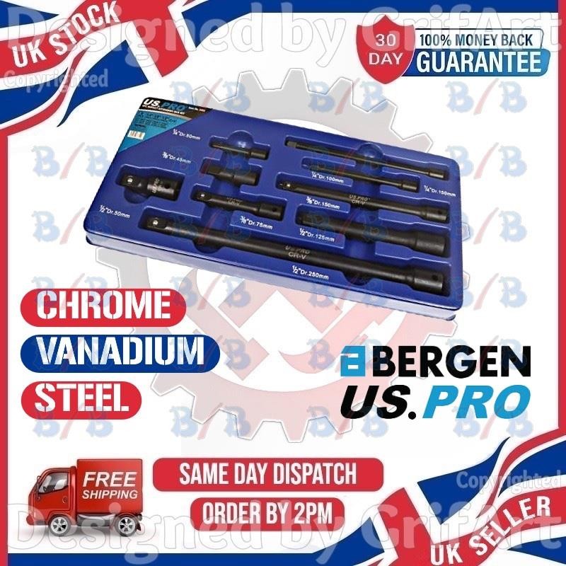 USPRO 9PC 1/4″ 3/8″ 1/2″ DRIVE IMPACT EXTENSION BAR SOCKET SET LONG SHORT TOOL