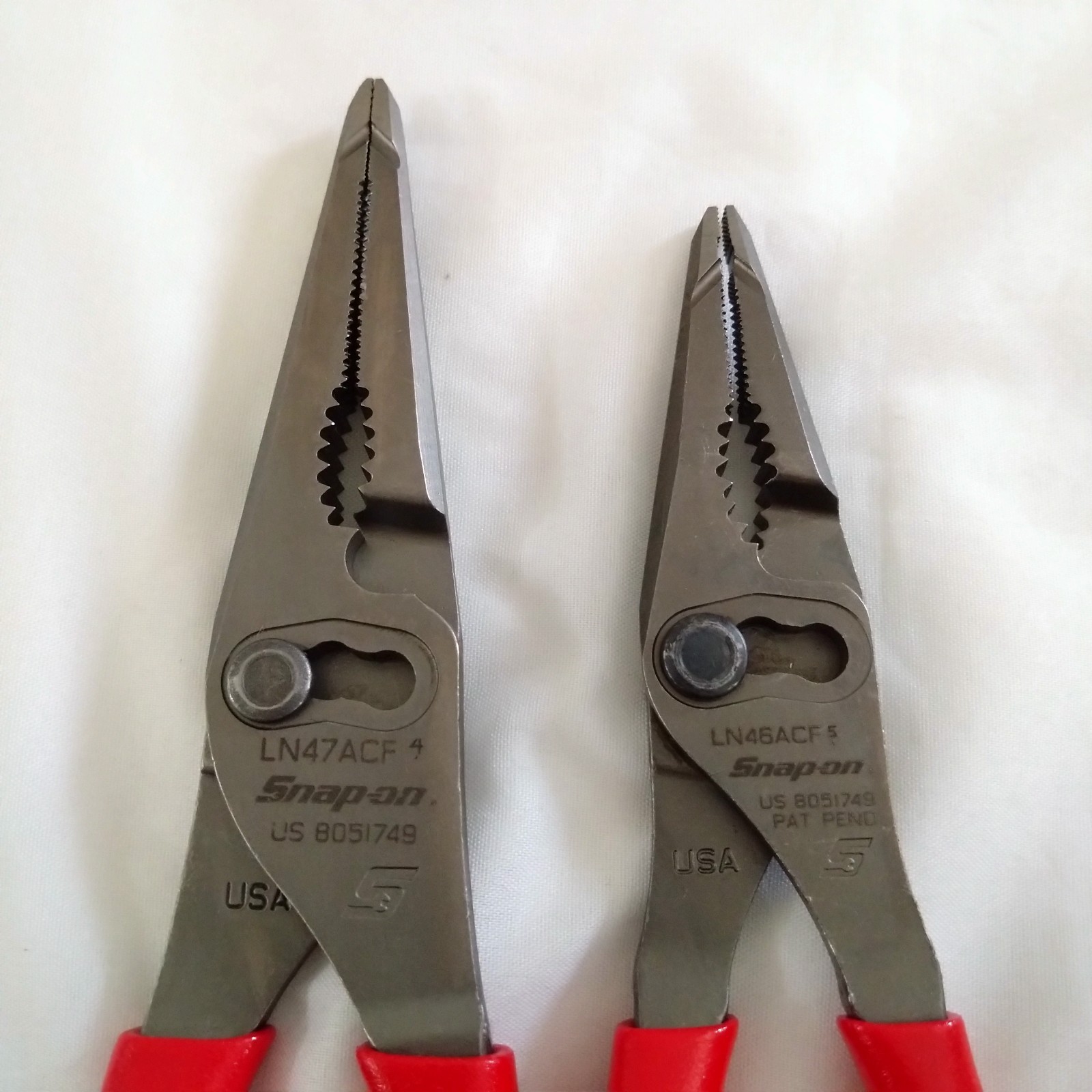 New Snap On LN47ACF & LN46ACF Needle Nose/Slip-Joint Combination RED Plier Set