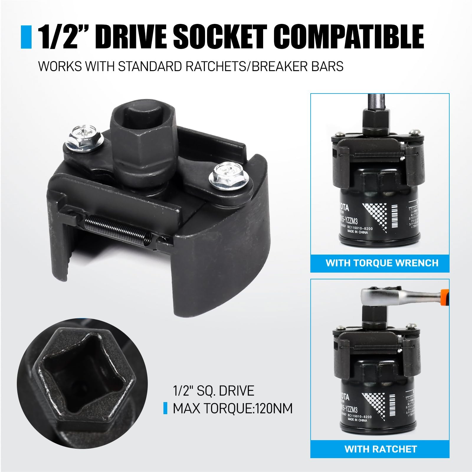 Universal Adjustable Oil Filter Wrench Tool 1/2 In Drive 80100mm