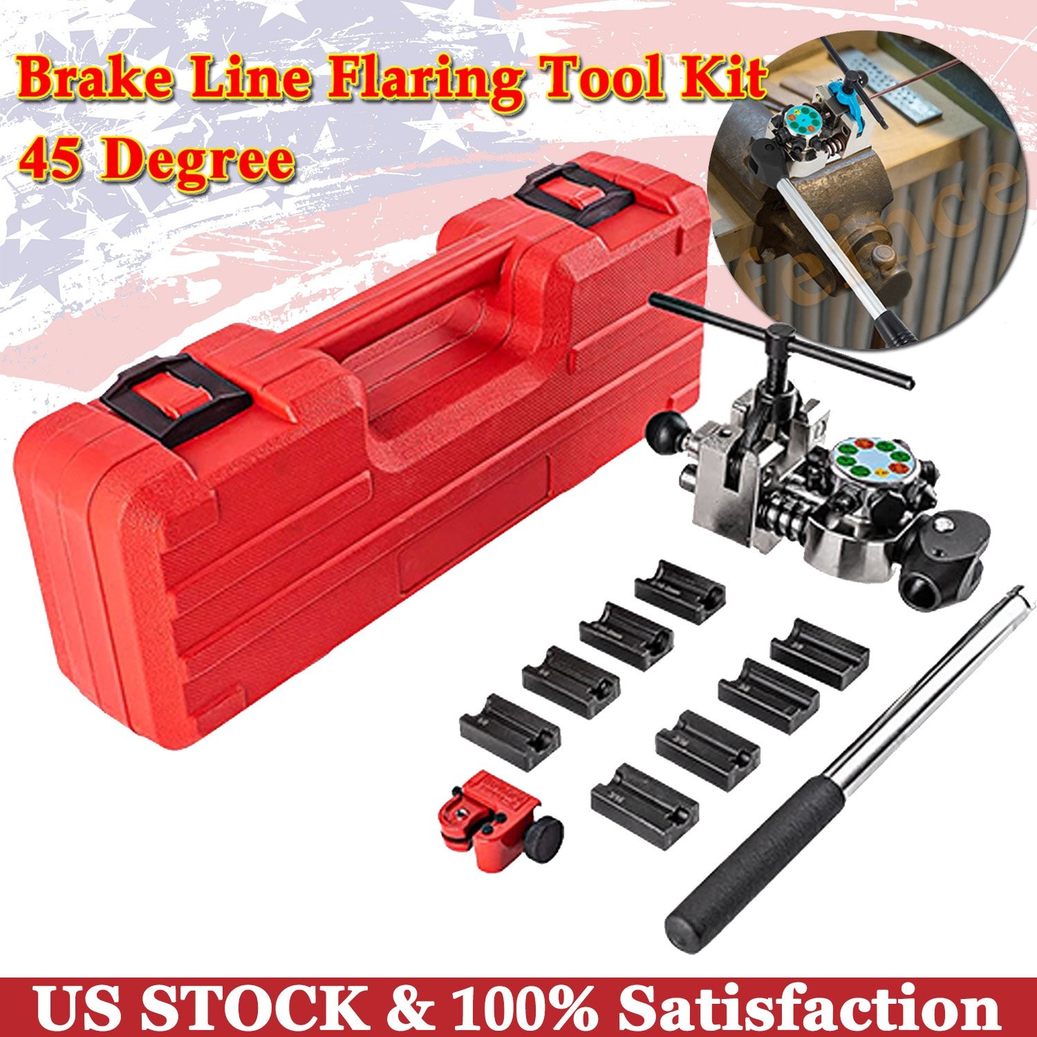 45° Brake Line Flaring Tool Pro Repair Kit for 3/16″, 1/4″, 5/16″, 3/8″ Tube
