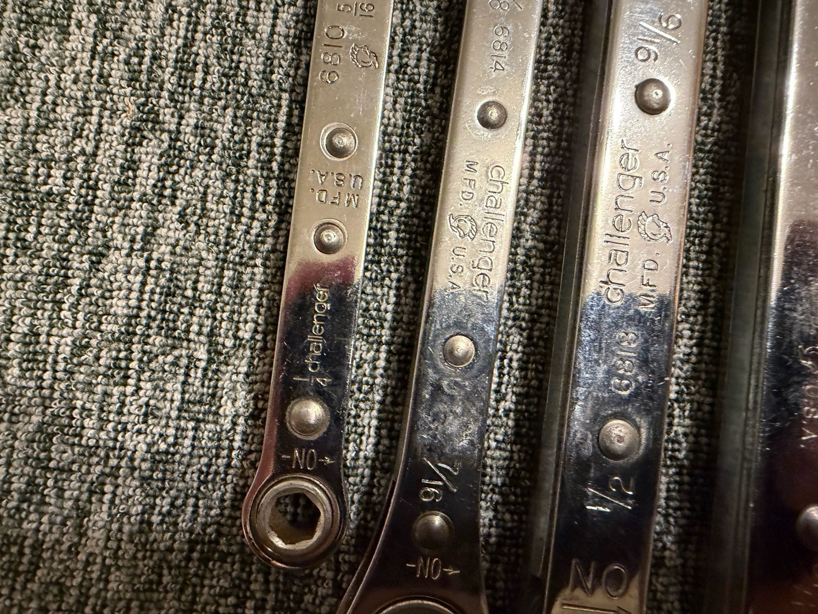 Vintage Challenger 7 Piece SAE Ratcheting Box End Wrench Set With Pouch