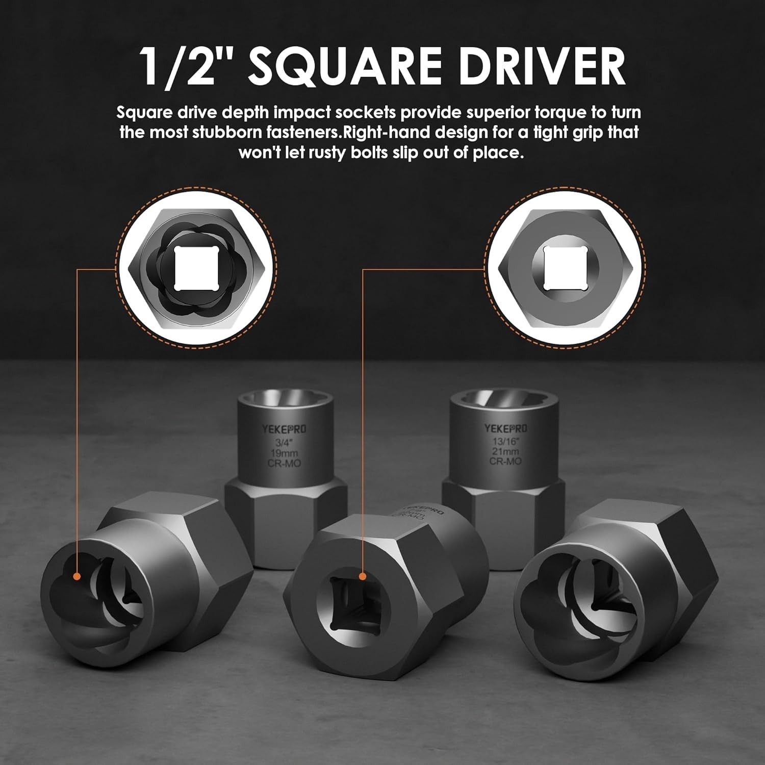 5PC Heavy Duty Bolt Extractor Set 1/2″ Drive Lug Nut Remover 19-25mm