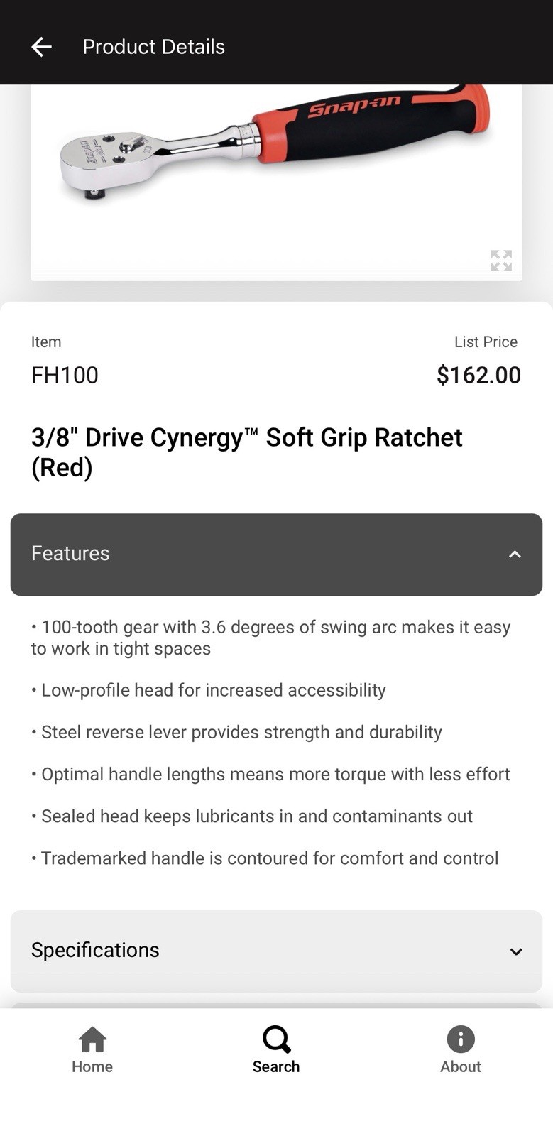 NEW RED 3/8″ Drive Cynergy™ Soft Grip Ratchet FH100