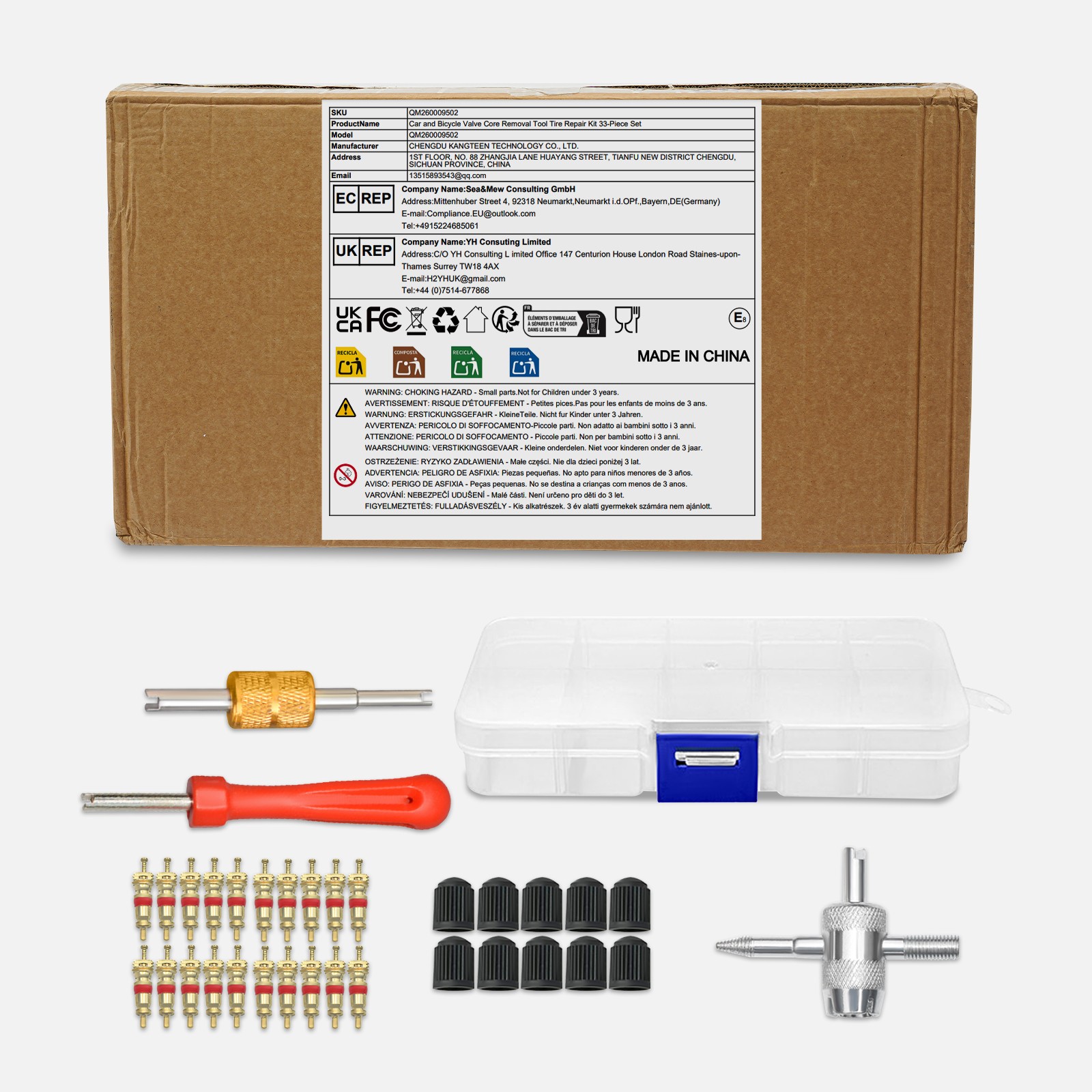 33-Piece Valve Core Removal Tool Kit Tire Valve Stem Valve Core Repair Tool
