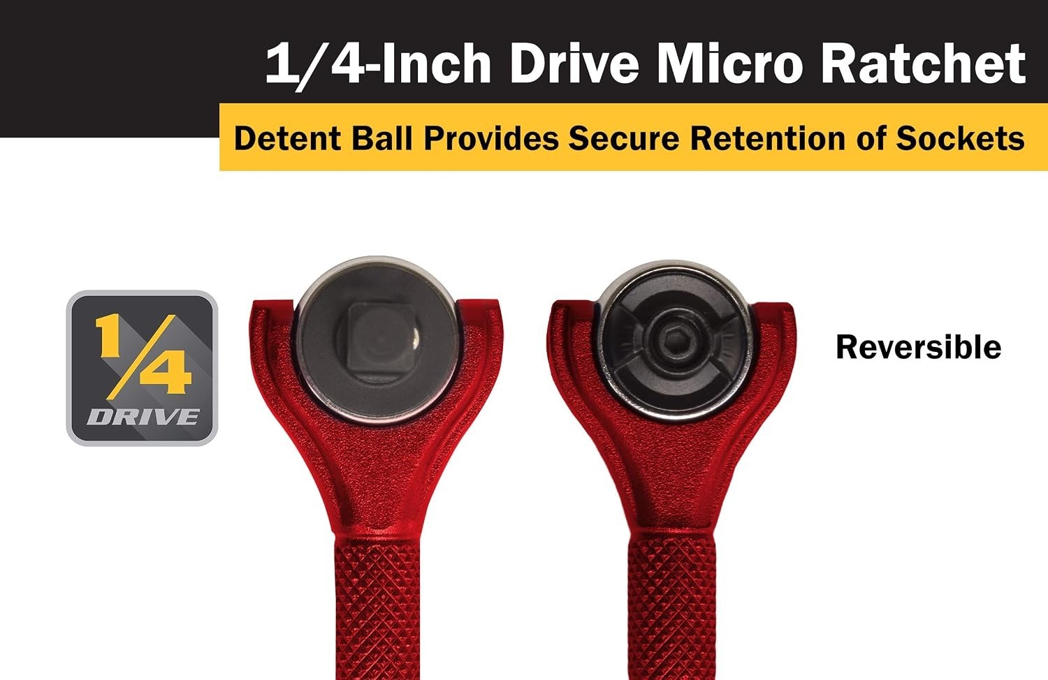 1/4 Drive 4 Inch 90 Tooth Swivel Head Micro Ratchet Red