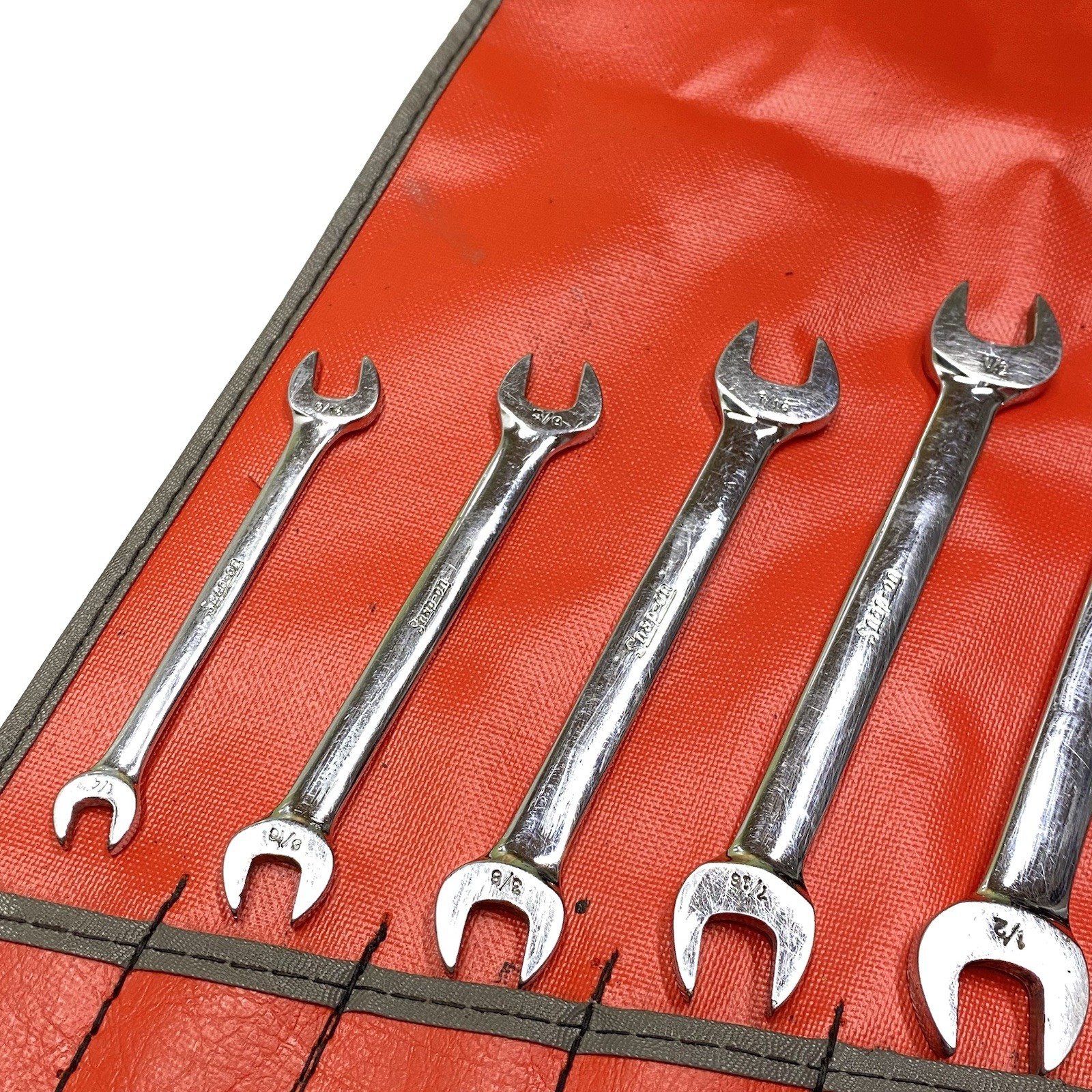 Snap On Tools SAE Open End Wrench Set 12pc 1/4″ to 1″ W/ C124 Roll VTG USA Read